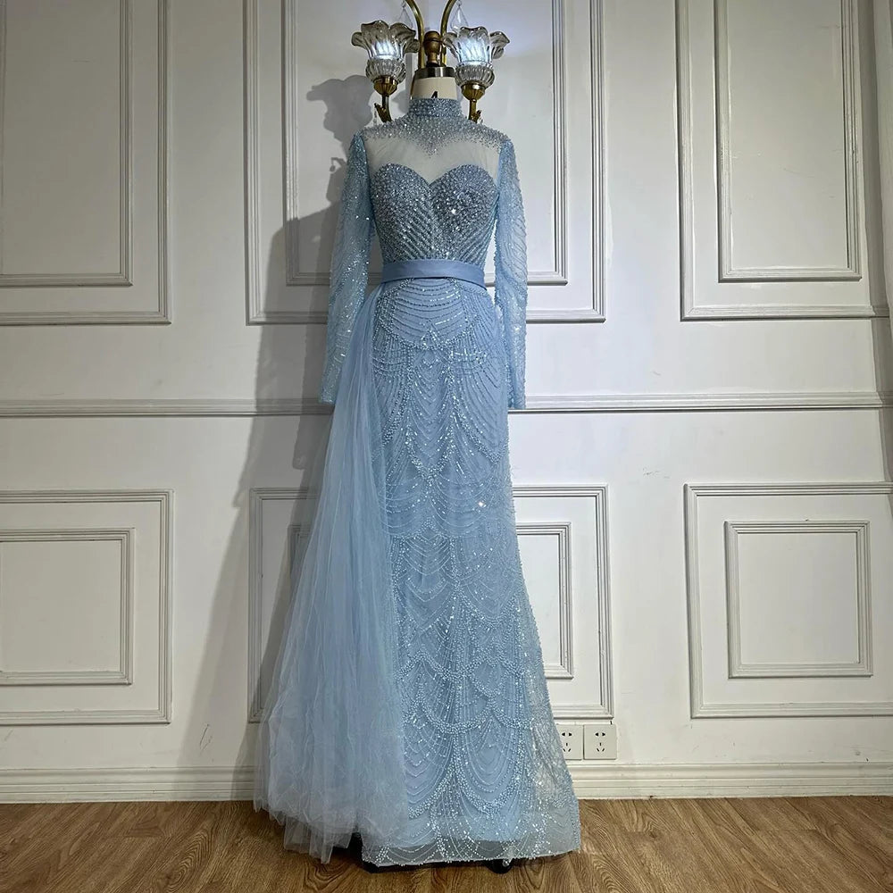 Elegant Brown Beaded Mermaid Evening Gown with Detachable Side Overskirt LA71913A - Perfect for Prom, Gala & Formal Events