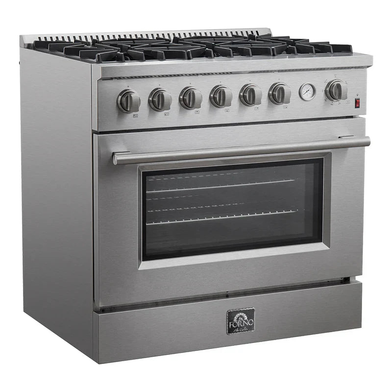 Forno Marco 36 Inch Professional Gas Range with 6 Burners - 5.36 cu.ft. Convection Oven, Stainless Steel & Temperature Gauge (Model FFSGS6277) - Perfect for Home Kitchens & Restaurants