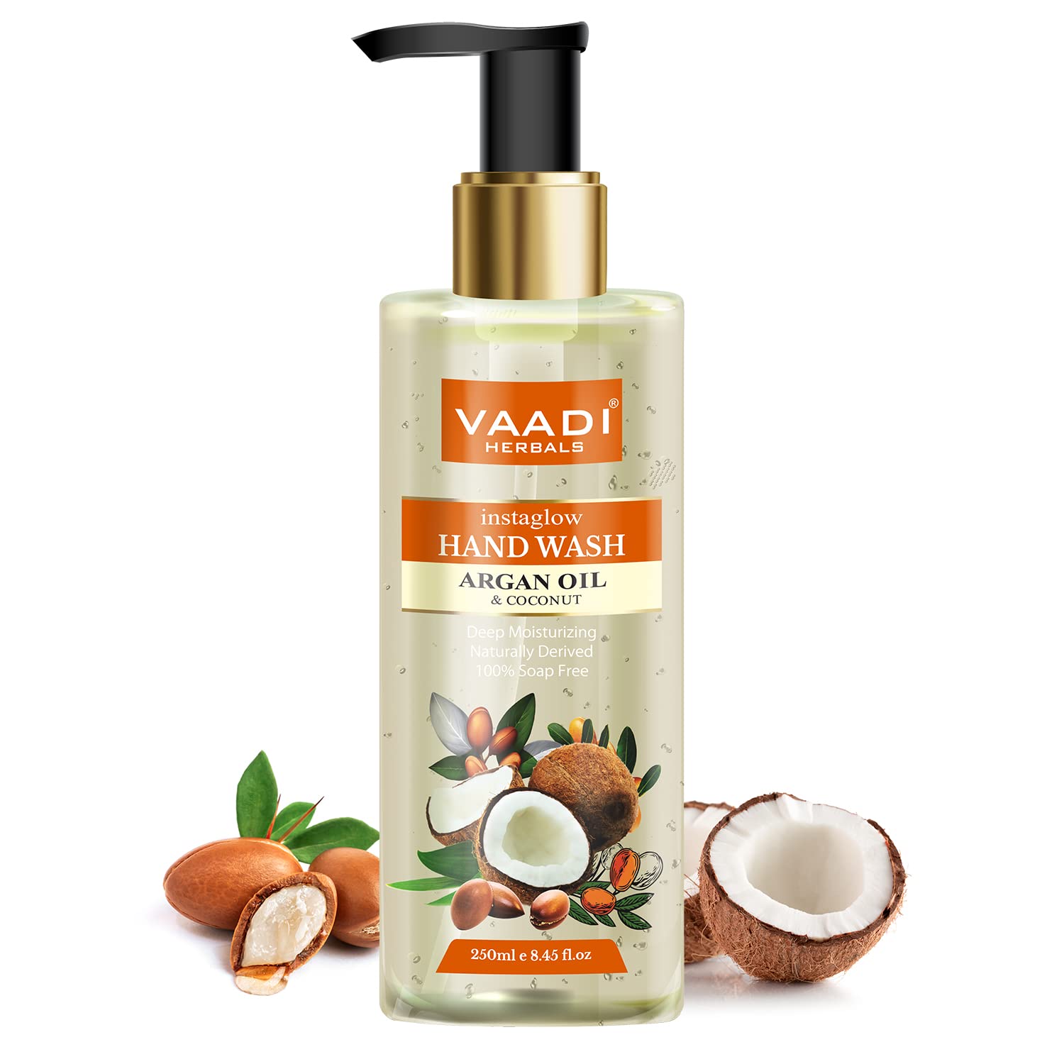 Vaadi Herbals Instaglow Argan Oil & Coconut Hand Wash - Moisturizing & Nourishing Liquid Soap for Soft Skin (250ml, Pack of 3) - Perfect for Home, Kitchen, Bathroom & Office Use