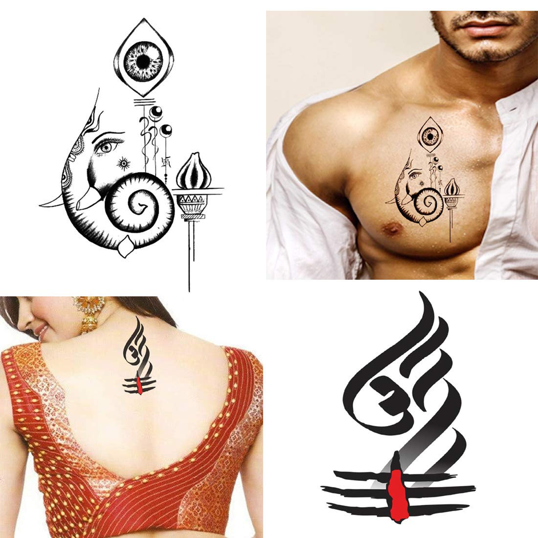 Ganesh and Om God Combo Temporary Tattoo - Waterproof Body Art for Men & Women - Perfect for Festivals, Yoga, and Spiritual Events