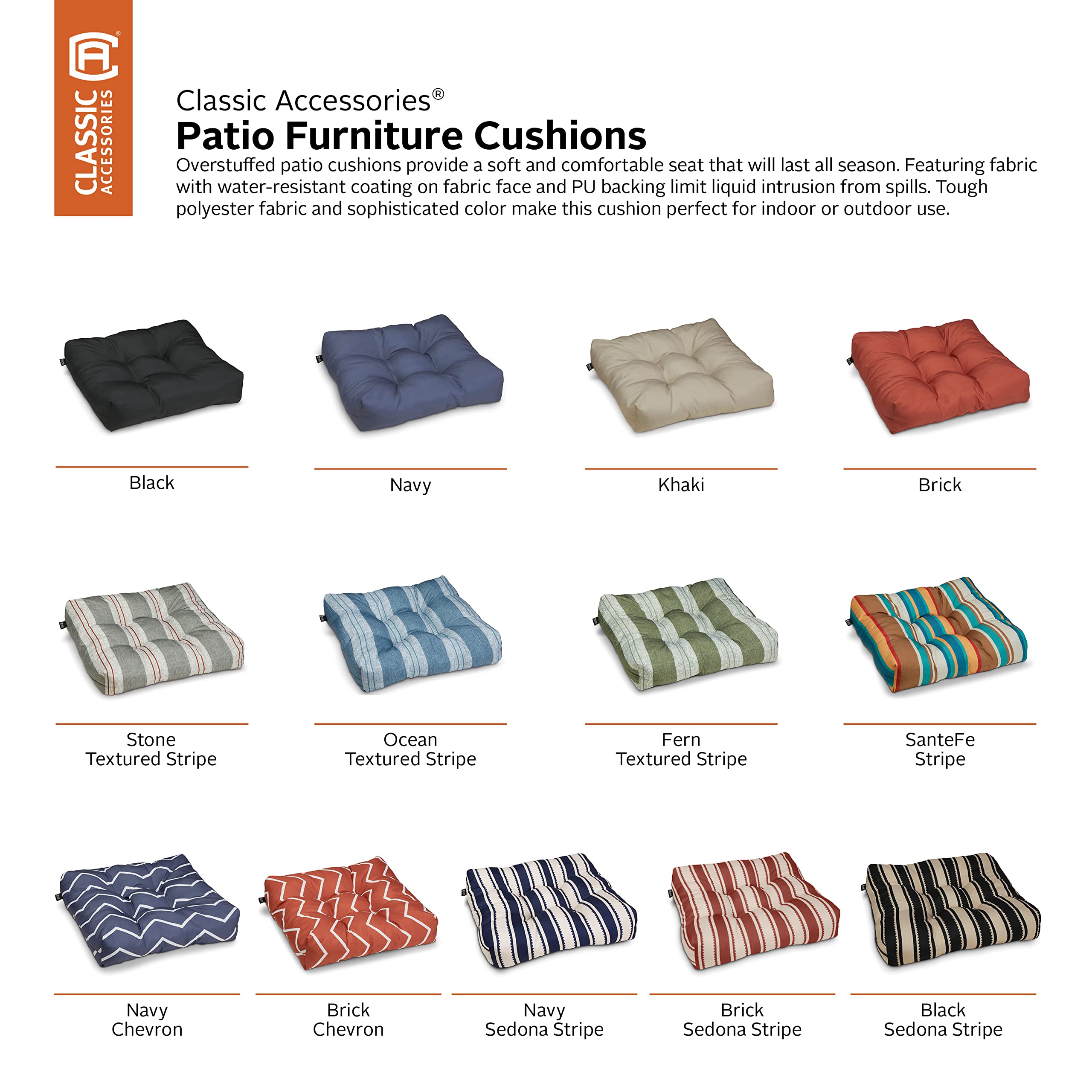 Waterproof 19x19x5 Inch Square Outdoor Seat Cushions - 2 Pack Navy Blue Patio Furniture Cushions - All-Weather Resistant for Deck Chairs, Porch Swing & Garden Bench