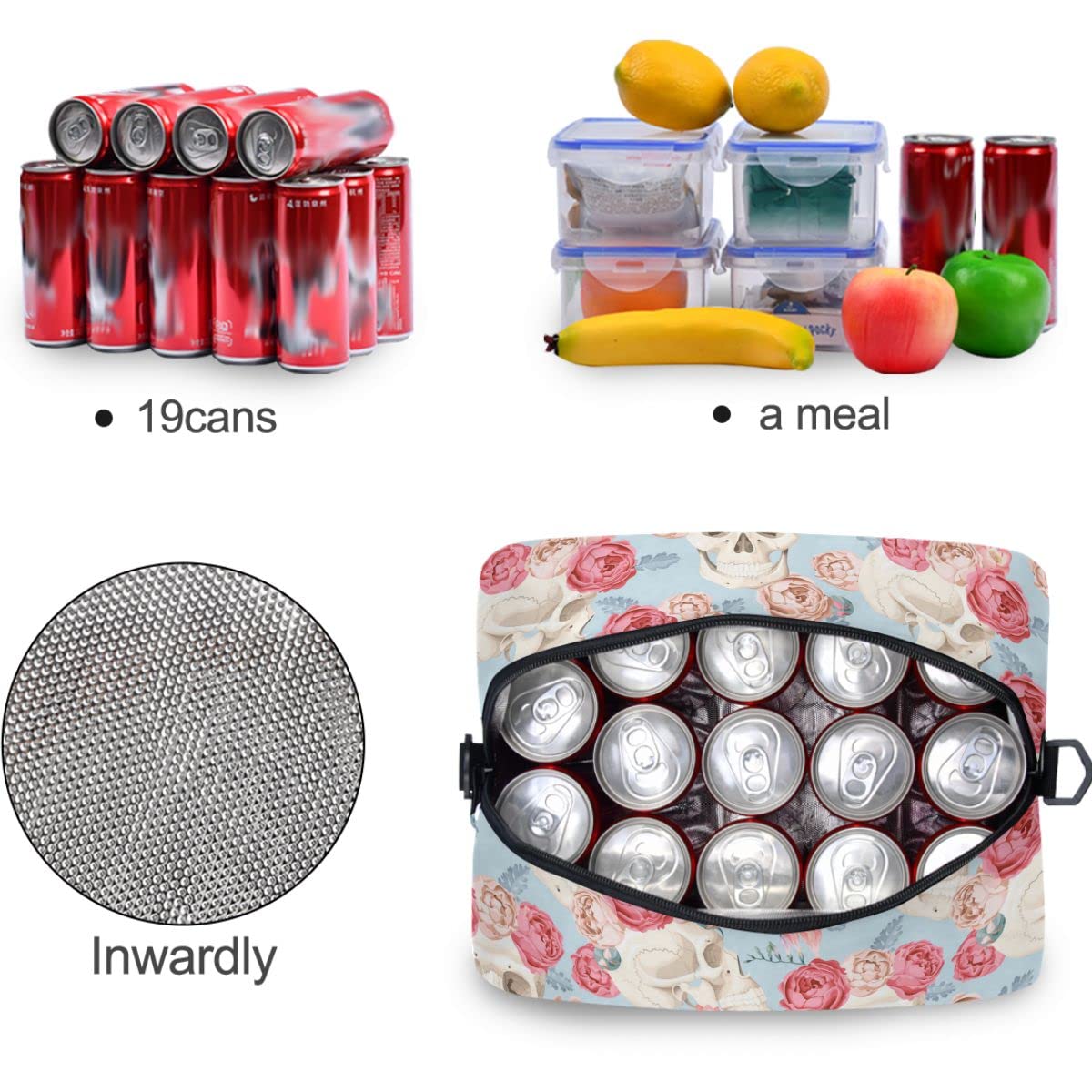 Insulated Lunch Bag with Pink Smiling Skull Design - Reusable Leakproof Cooler Tote for Women & Men - Perfect for Work, School, Picnics & Outdoor Activities