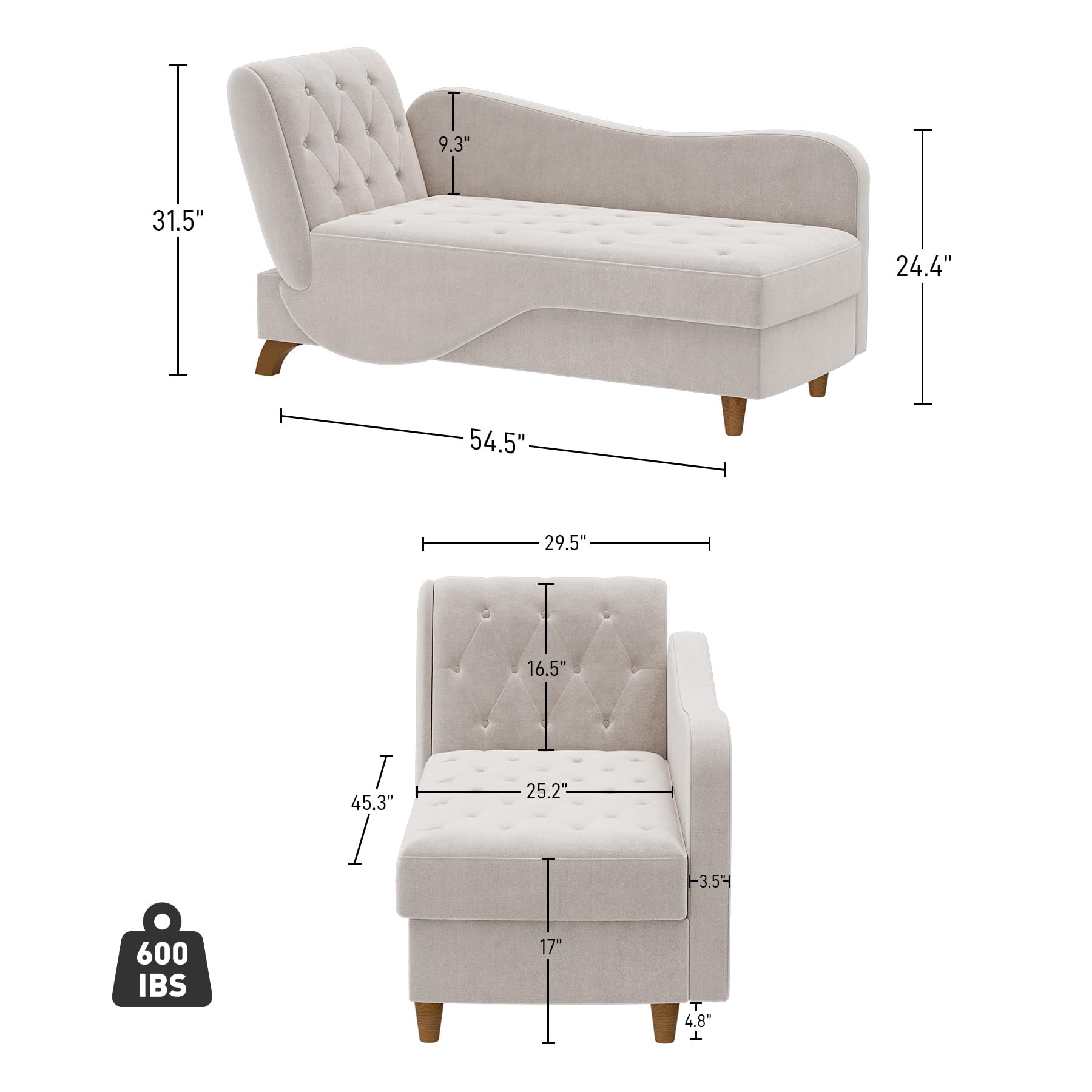 OUYESSIR Velvet Upholstered Chaise Lounge - Adjustable Recliner Sofa with Storage & Pillow, Button Tufted Lounge Chair for Living Room, Bedroom, Office - Grey | Perfect for Relaxing, Reading & Small Space Decor