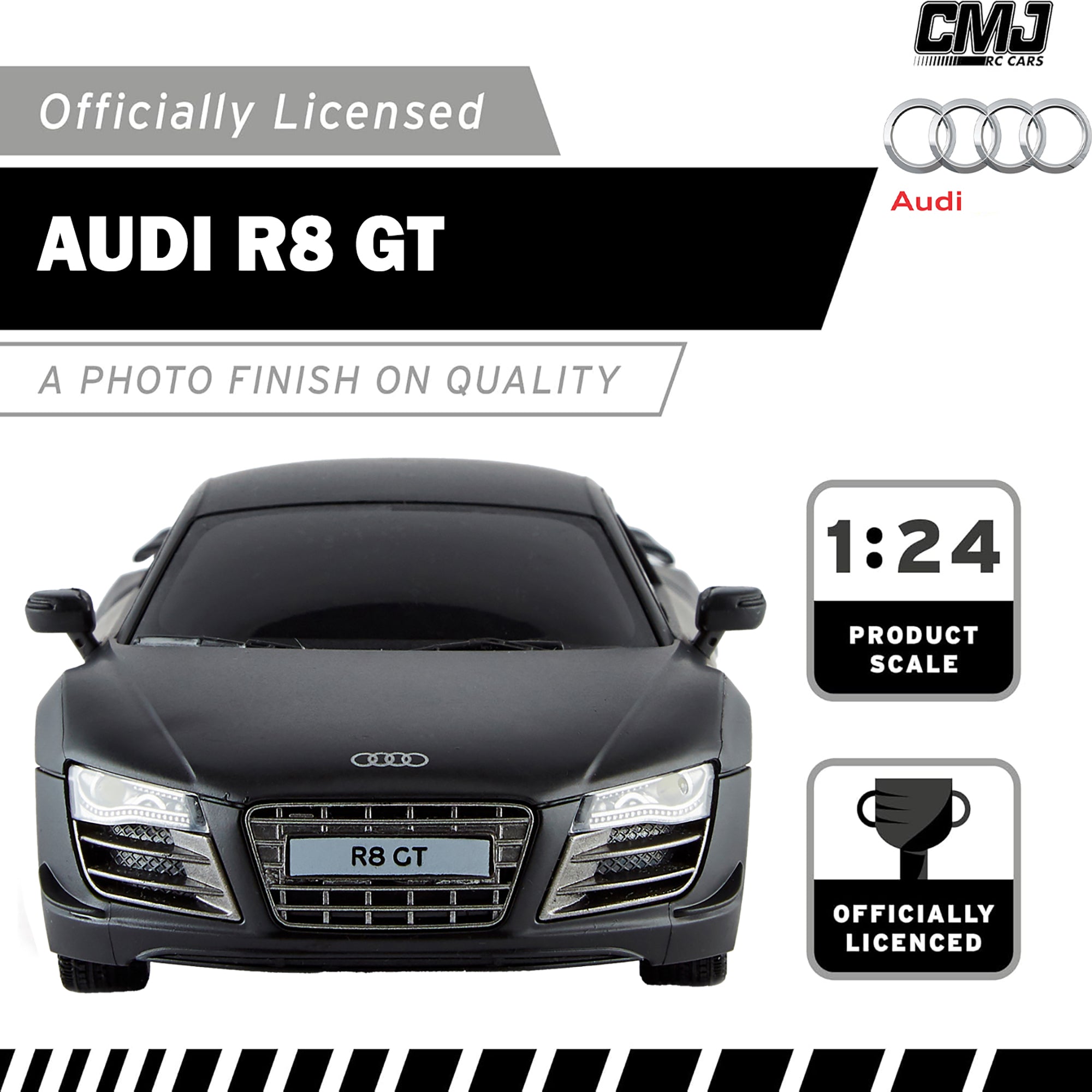 Audi R8 GT 1:24 Scale Remote Control Car - 2.4GHz High-Speed RC Racing Car with LED Headlights (Black) - Perfect for Indoor/Outdoor Racing and Gift for Kids & Adults