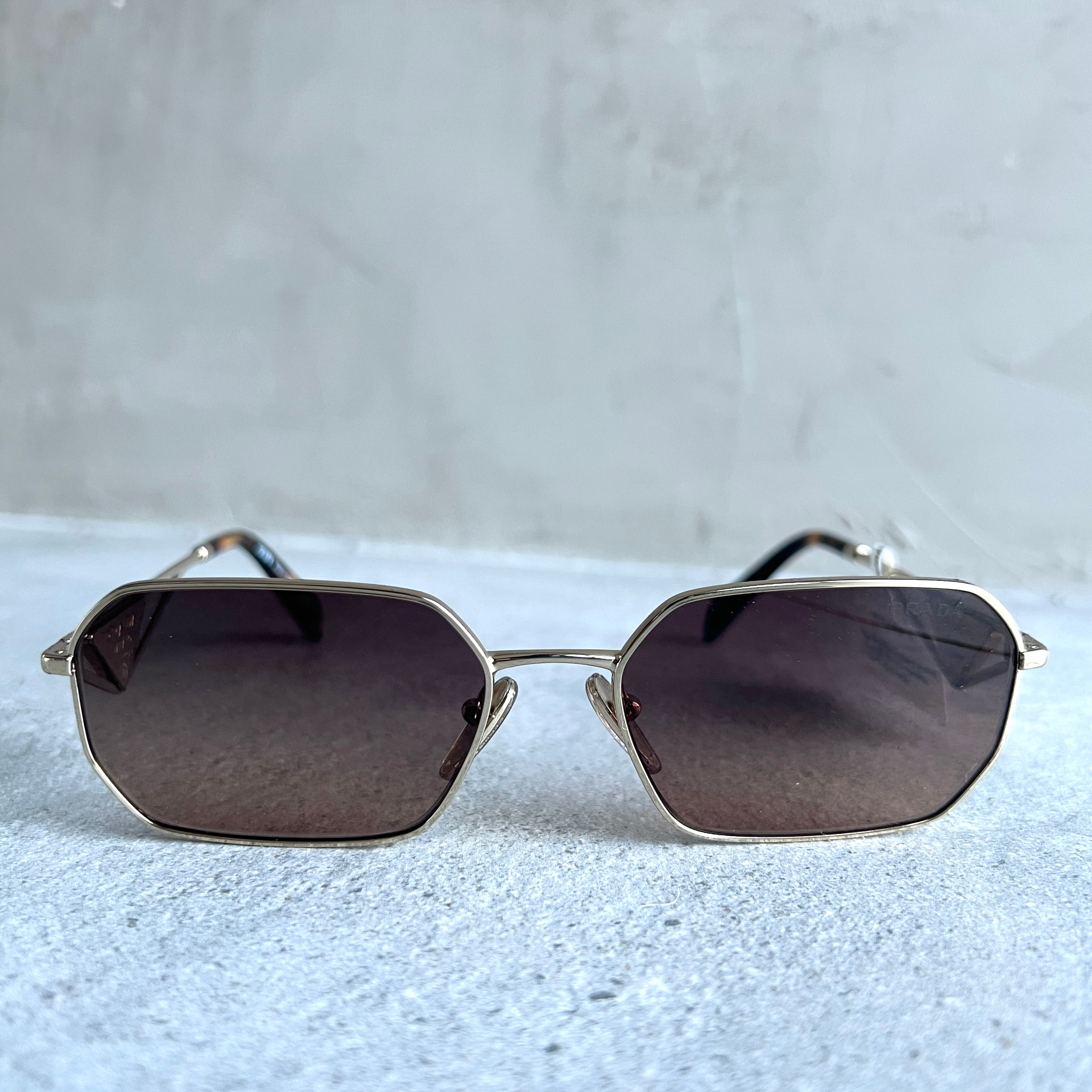 PRADA PRA51 Triangle Rectangle Sunglasses - Gold Frame UV Protection - Luxury Designer Shades for Women & Men - Perfect for Beach, Driving & Fashion Outfits