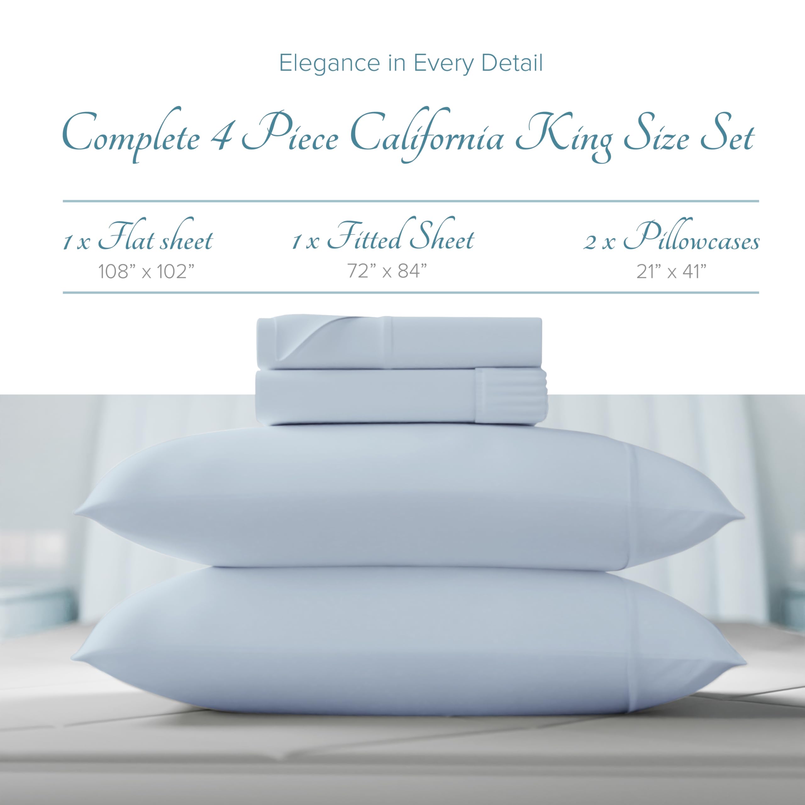 Luxury 1000 Thread Count Egyptian Cotton Sheets California King Size - 4 Piece Soft & Cooling Sateen Bed Sheet Set with Extra Long Staple, Fits Up to 18