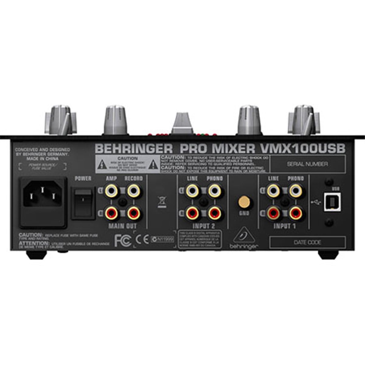 Behringer Pro Mixer VMX100USB 2-Channel DJ Mixer with USB Audio Interface - Professional DJ Equipment for Live Performances & Music Production