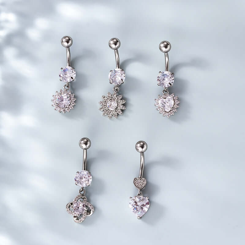 14G Hypoallergenic Surgical Steel Leaf Heart Belly Button Ring | HSPJ744 - Perfect for Piercing Lovers, Everyday Wear & Unique Body Jewelry Gifts