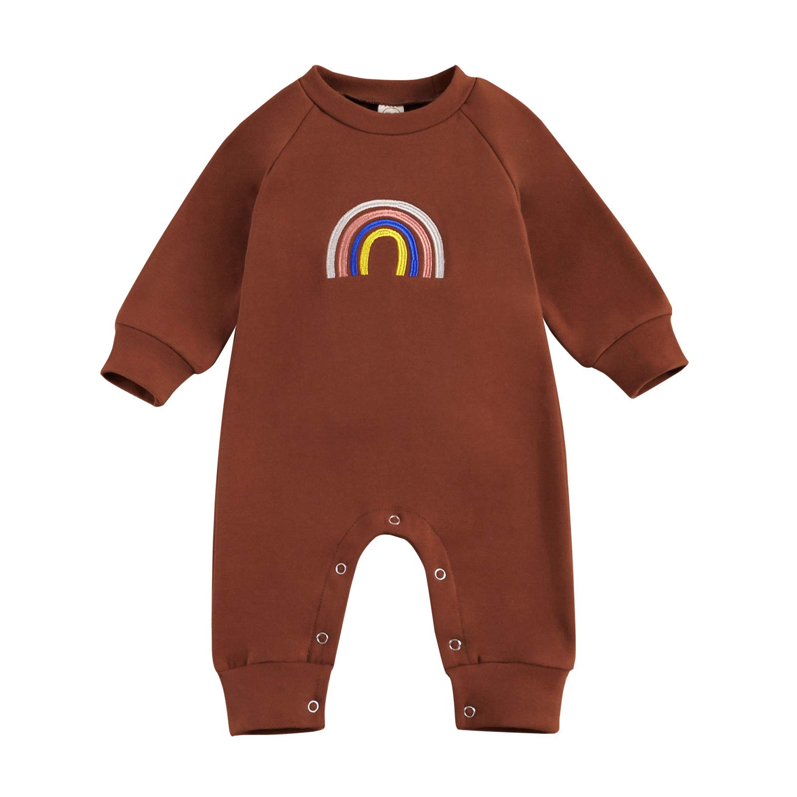Adorable Newborn Baby Girl & Boy Rainbow Embroidered Romper Jumpsuit - Soft Cotton Long Sleeve One-Piece Outfit for Fall & Winter - Perfect for Photoshoots, Family Gatherings & Daily Wear