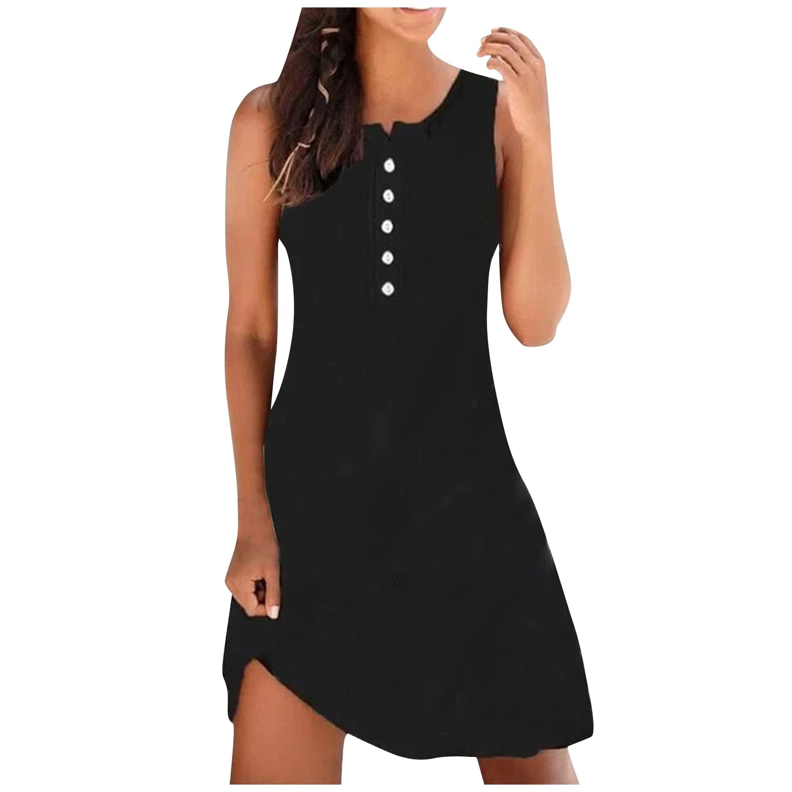Plus Size Sundresses for Women - 2022 Summer Casual Dresses in Solid Colors with Button Front | Comfortable Jersey Fabric for Beach, Vacation & Everyday Wear