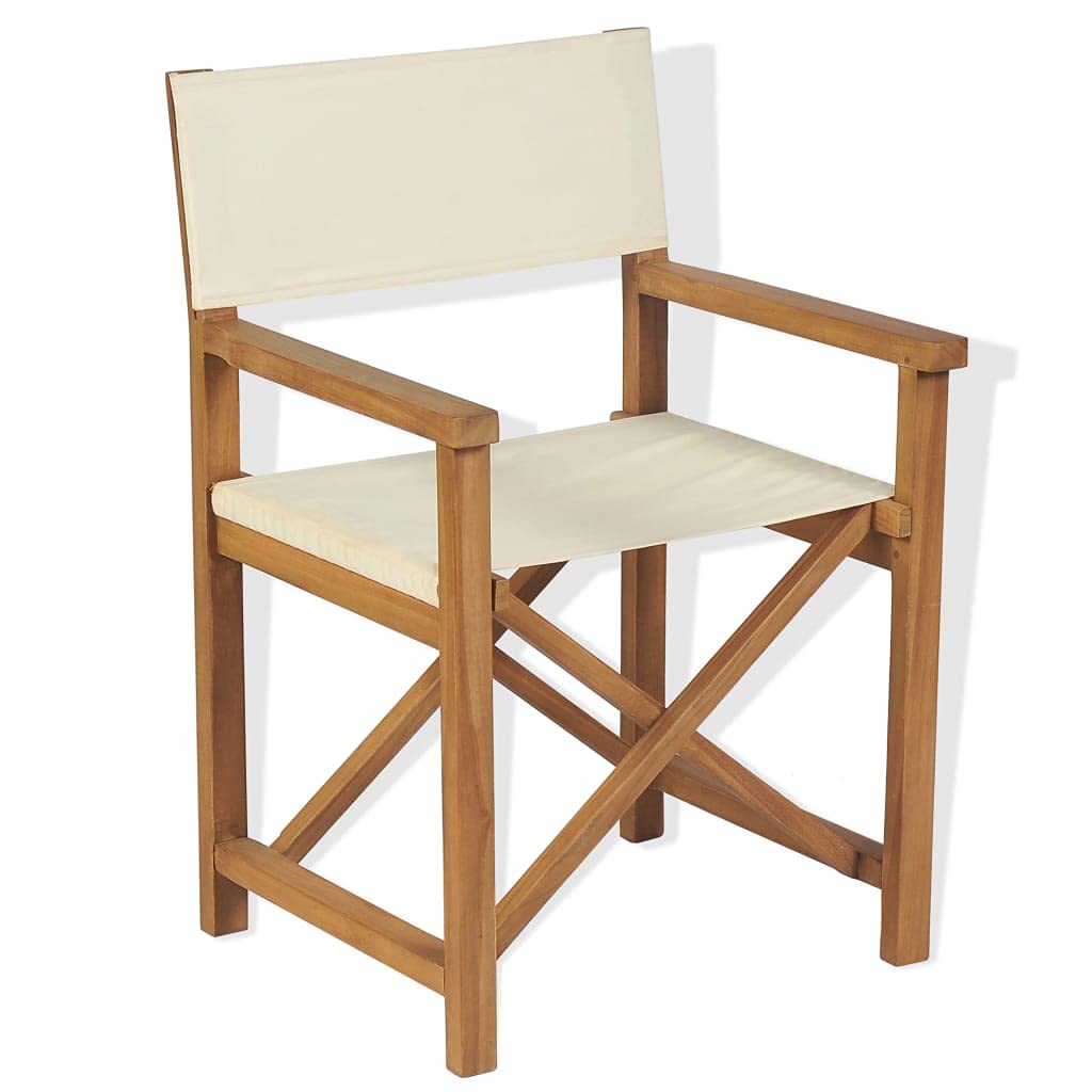 vidaXL Folding Director's Chair - Brown Cream Teak Wood Weather-Resistant Outdoor Furniture - Comfortable Seat & Backrest - Easy Storage & Assembly - Perfect for Garden, Patio, Camping and Beach Use