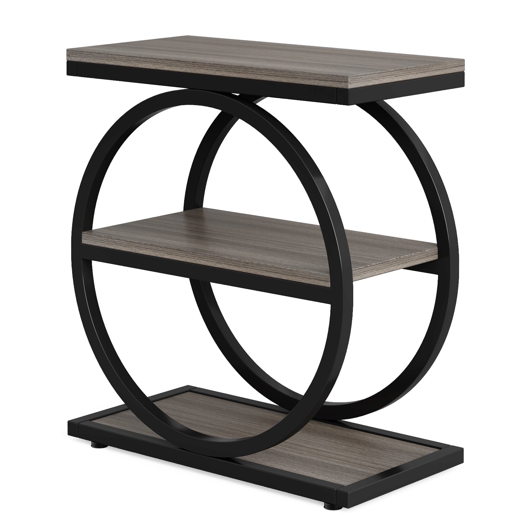 3 Tier End Table with Round Metal Frame - Industrial Style Sofa Side Table for Living Room, Bedroom & Office - Sturdy & Space-Saving Home Decor