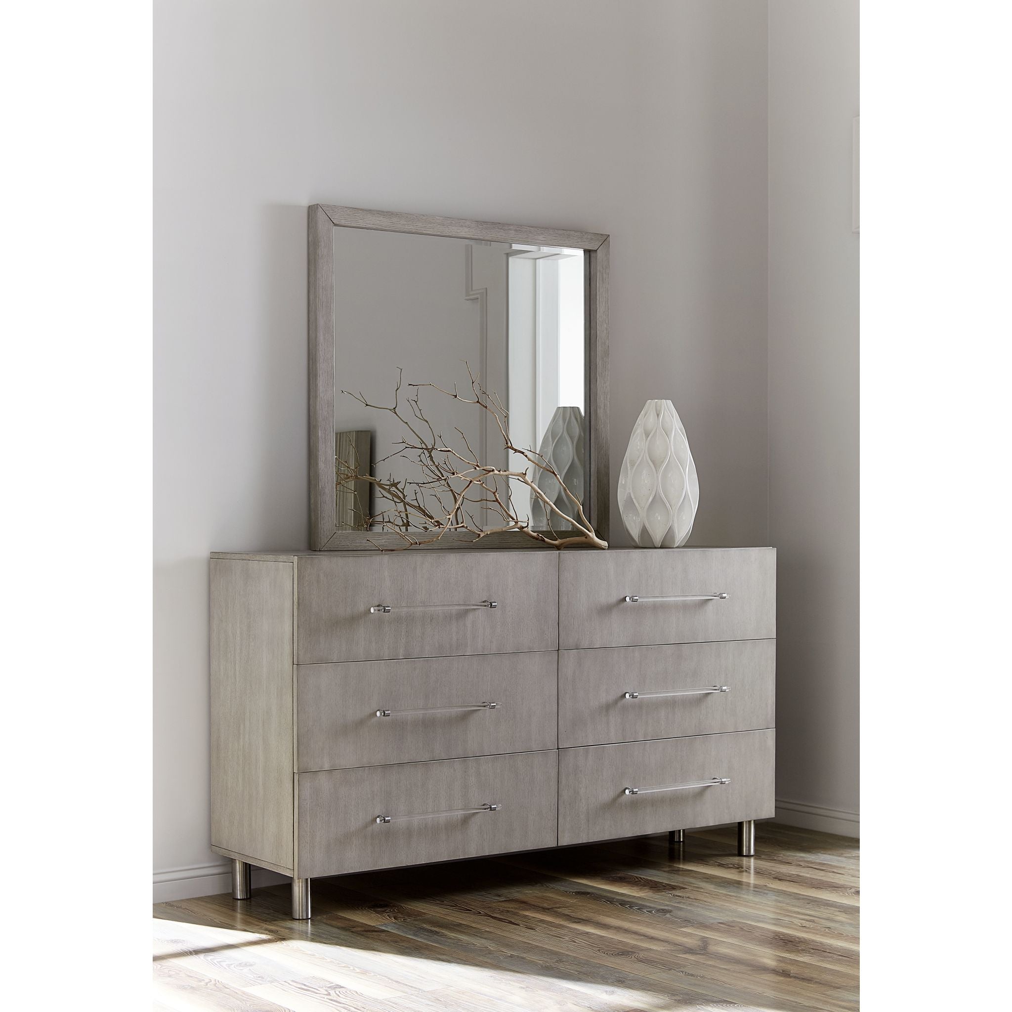 Argento Dresser and Mirror Set - Misty Grey Finish | Modern Bedroom Dresser with Mirror for Home Decor & Organization