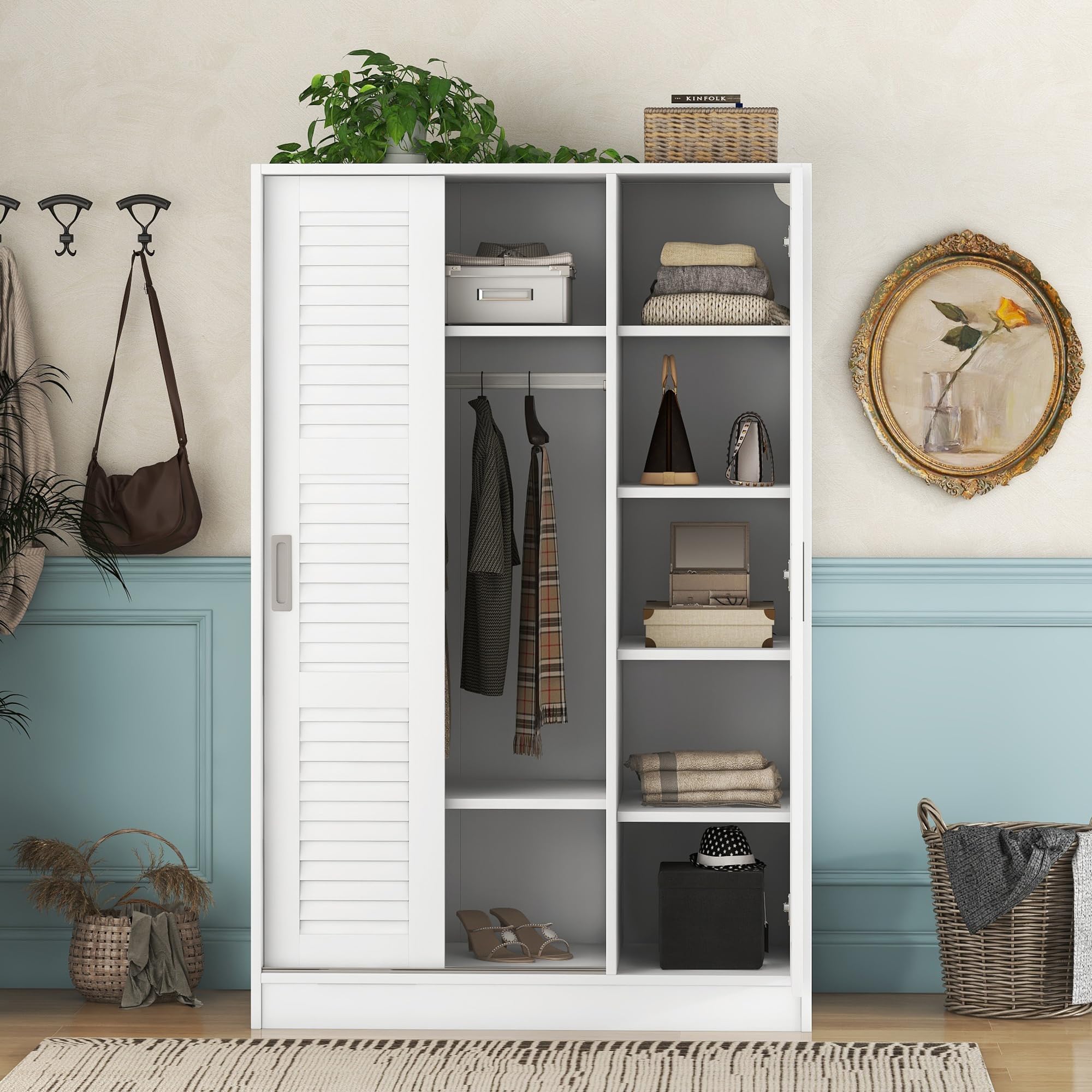 3-Door Freestanding Wardrobe Closet with Shelves & Hanging Rail - White Armoire Organizer for Bedroom Storage | Perfect for Small Spaces, Guest Rooms & Apartment Living
