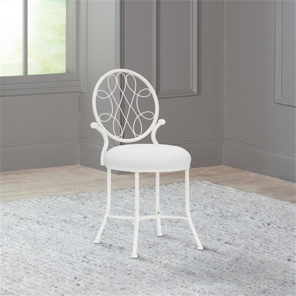 Hillsdale O'Malley White Metal Vanity Stool for Makeup Room, Bathroom & Dressing Table - Perfect for Sitting While Applying Makeup or Getting Ready