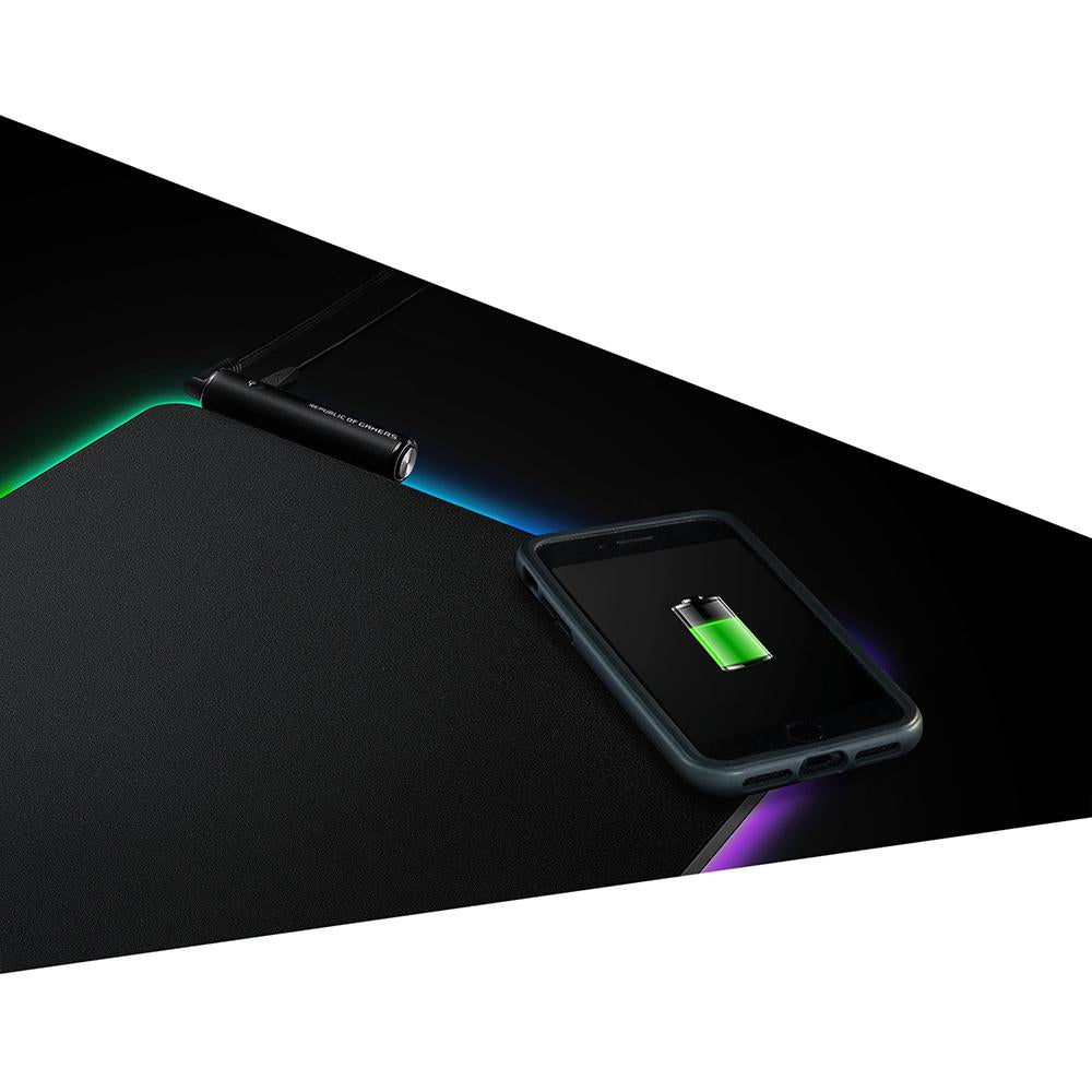 ASUS ROG Balteus Qi Wireless Charging Gaming Mouse Pad - Large RGB LED Extended Mousepad for PC, Mac - Fast Qi Charging for Phone & Mouse - Perfect for Gaming Setup, Office Work & Home Use