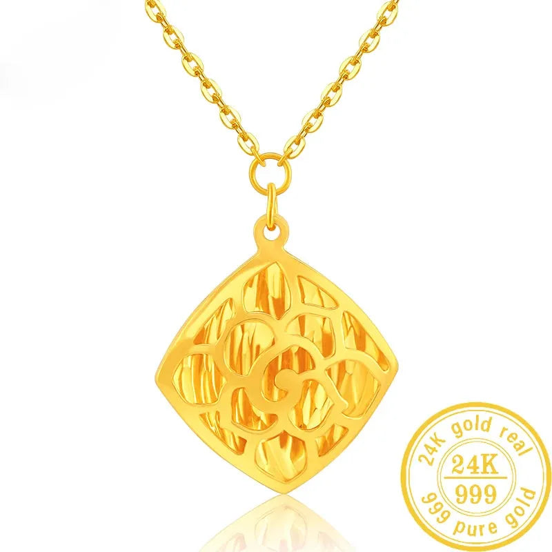 24K Pure Gold Necklace Real AU 999 Solid Gold Chain - Classic & Trendy Fine Jewelry for Women - Perfect for Parties, Weddings & Special Occasions - Hot New 2023 Collection