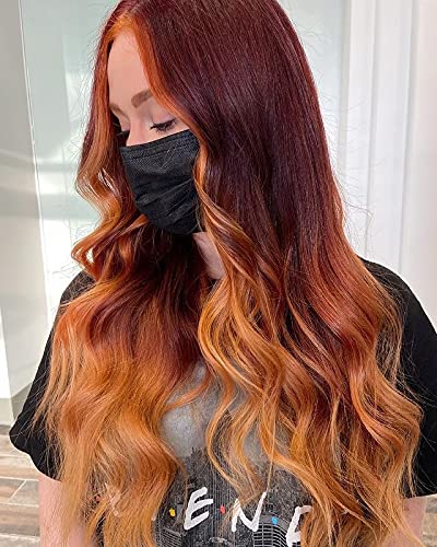 13x4 Lace Front Human Hair Wig - Ombre Ginger Orange Body Wave with Baby Hair & Natural Hairline | 180% Density Glueless Middle Part Wig for Women | Perfect for Cosplay, Daily Wear & Special Occasions