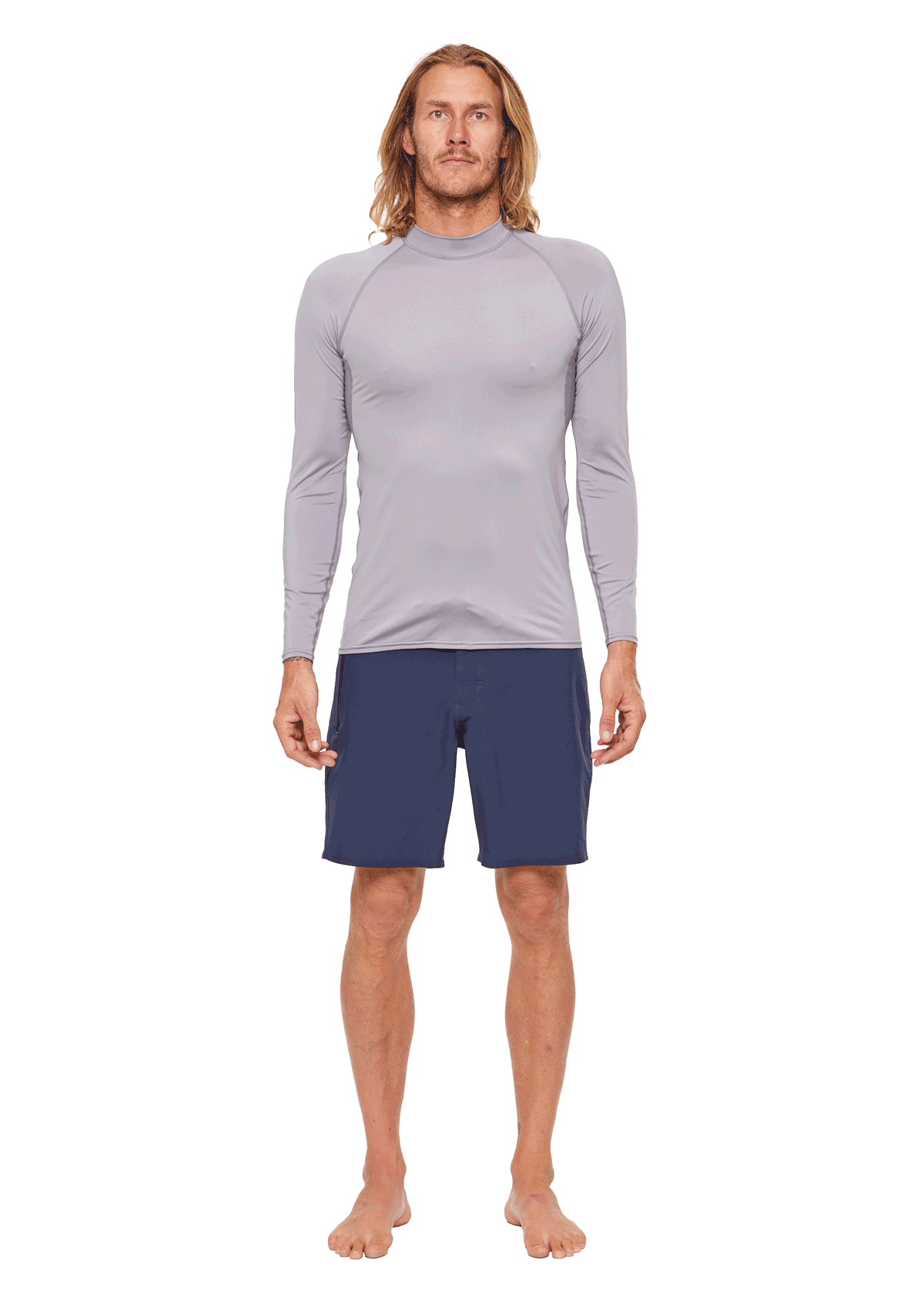 Men's UPF 50+ Long Sleeve Rash Guard Shirt - Light Grey Sun Protection Swim Top for Surfing, Swimming & Outdoor Water Sports