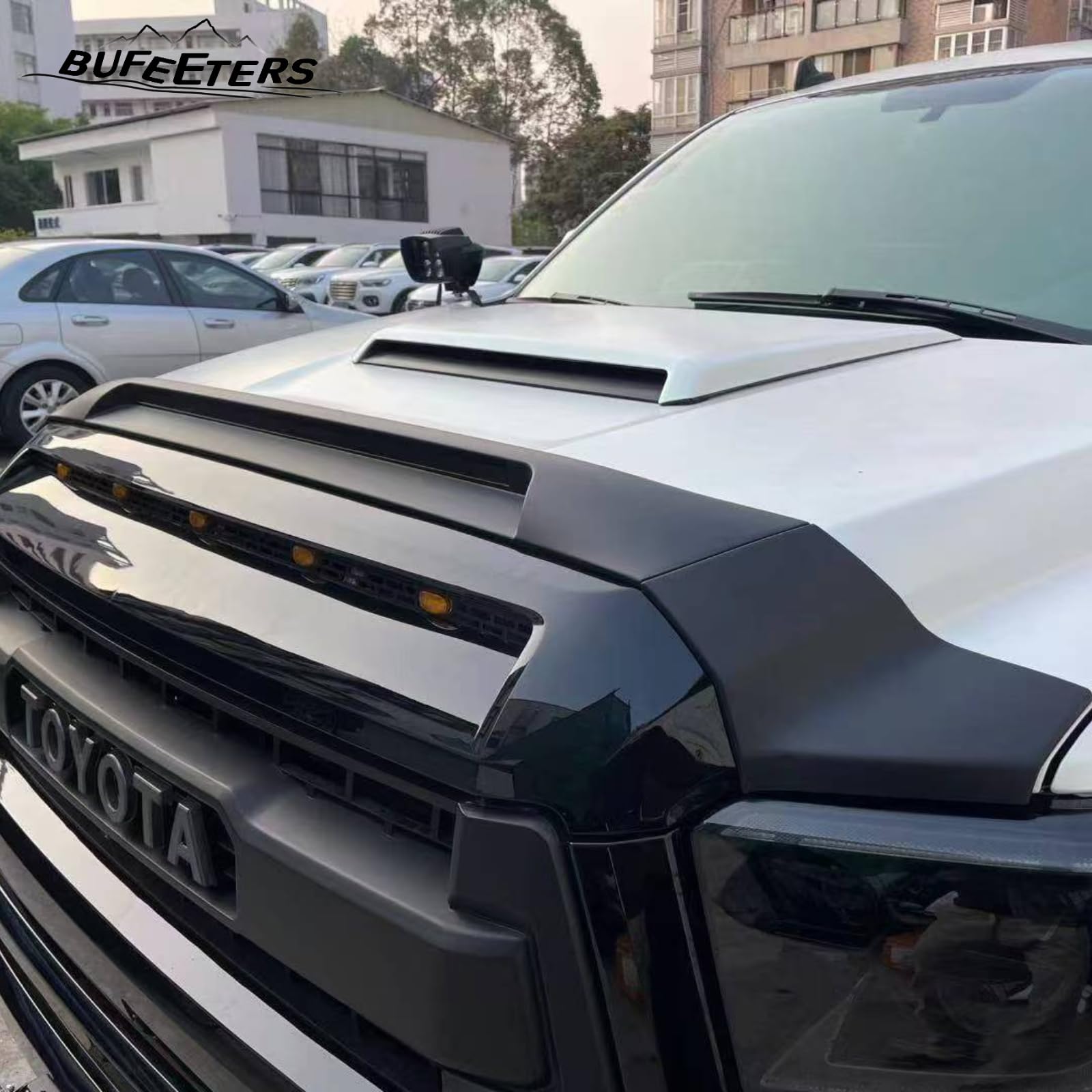 Toyota Tundra Hood Scoop with LED Lights (2014-2021) - Gloss Black Front Upper Air Vent for Improved Engine Cooling & Off-Road Style