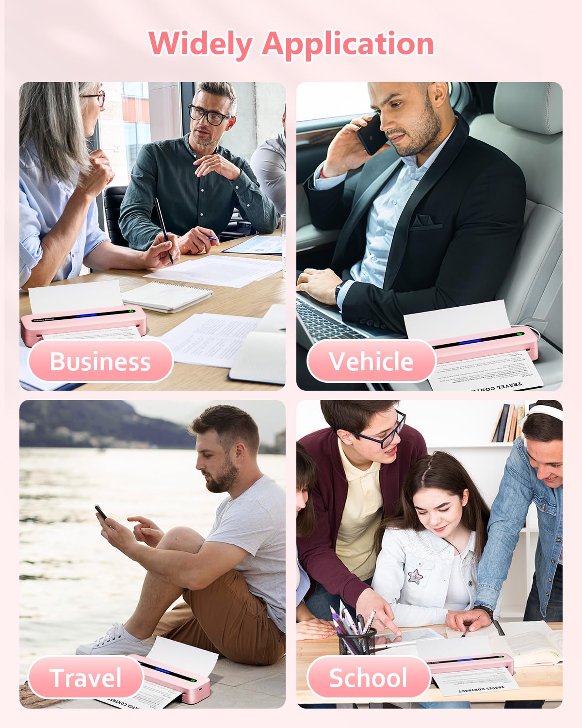 Itari Portable Wireless Thermal Printer - 304dpi A4 Inkless Printer for iPhone & Android | Multi-Size Printing | Home Office, School Projects & Travel Use | Pink