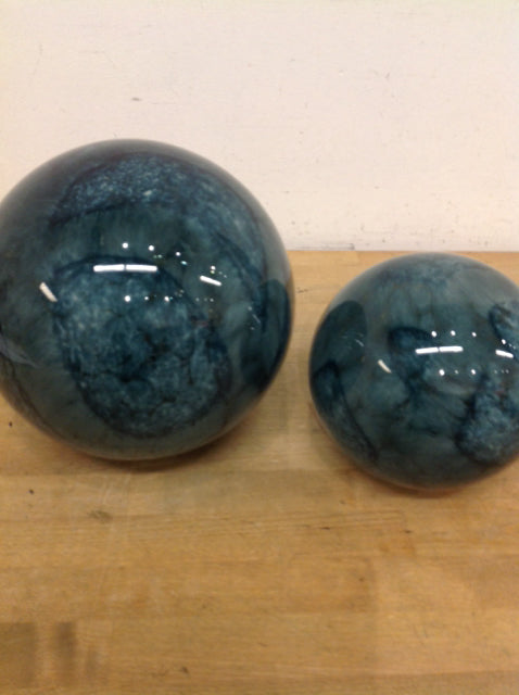 Jamie Young Set of 2 Indigo Glass Balls - Handmade Decorative Orbs for Home Decor, Table Centerpiece, Wedding & Party Decorations
