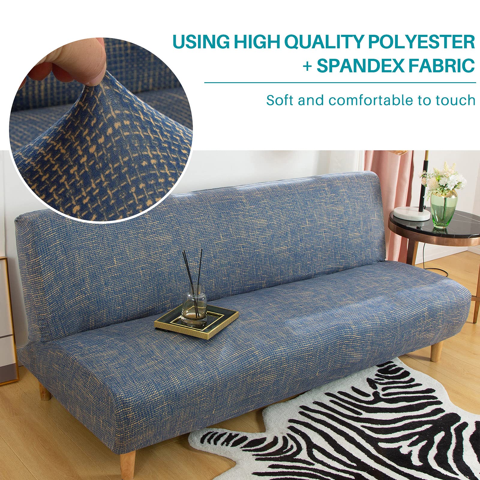 Stretch Sofa Slipcover - Armless Futon Cover, Printed Fitted Furniture Protector, Elastic Polyester Spandex, Washable Sofa Cover for Folding Couch - Perfect for Living Room, Dorm, Apartment & Home Decor Protection