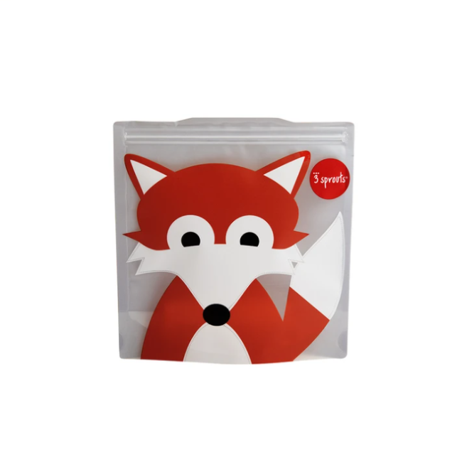 3 Sprouts Sandwich Bags 2-Pack - Fox Design | Reusable & Eco-Friendly Lunch Bags for Kids & Adults | Perfect for School, Work, Picnics & Travel