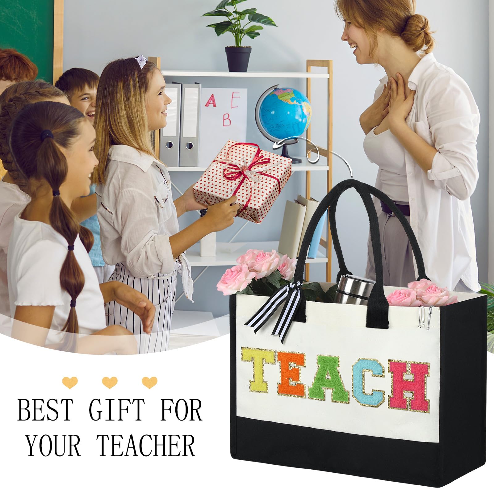Panelee 2-Pack Teacher Appreciation Gifts - Graduation Thank You Present from Students - Durable Canvas Tote Bag for Women Educators - Perfect for Teacher's Day, End of Year & Classroom Use