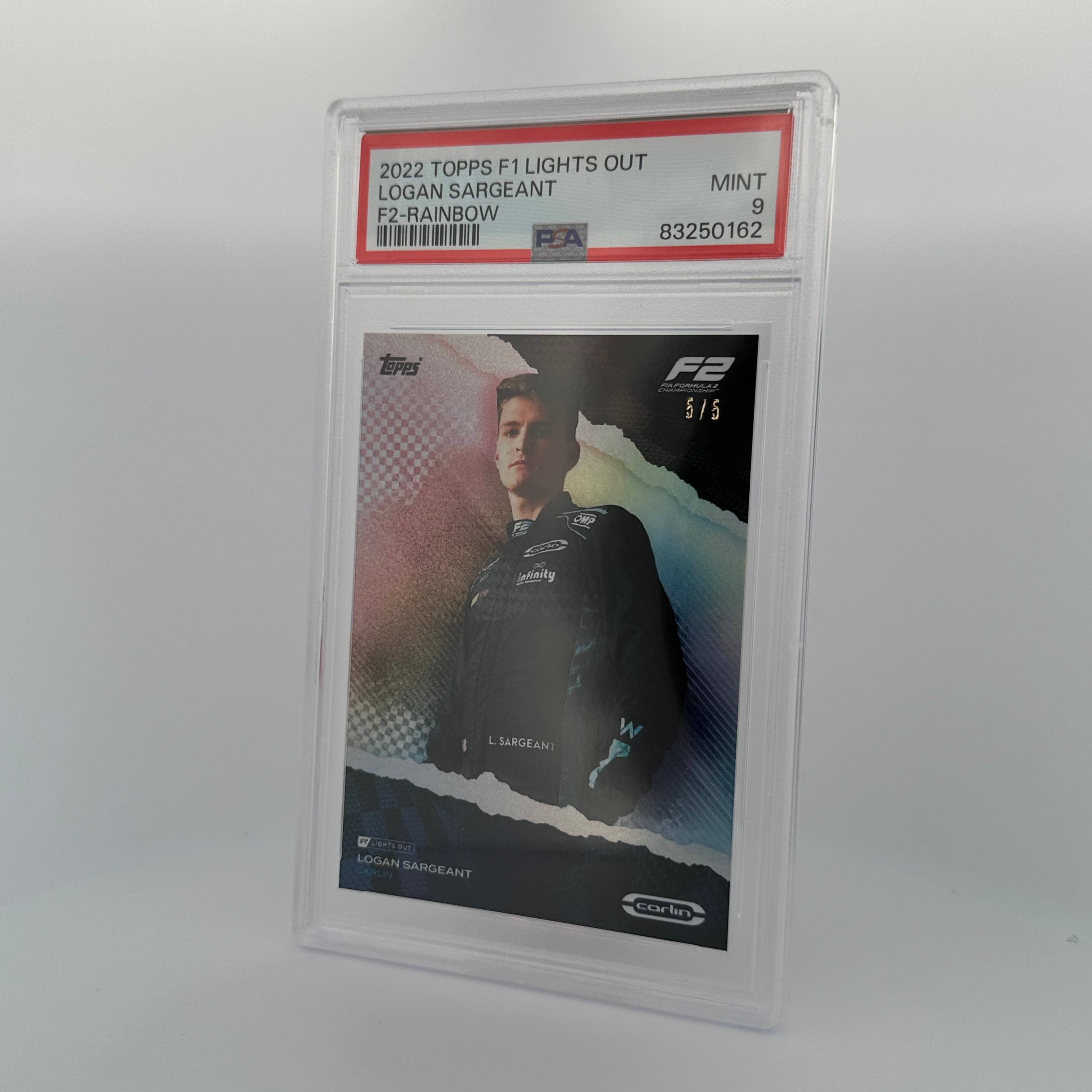 PSA 9 Logan Sargeant F2 Rainbow Trading Card - Rare Collectible for Sports Memorabilia & Racing Fans - Perfect for Display, Trading, and Investment