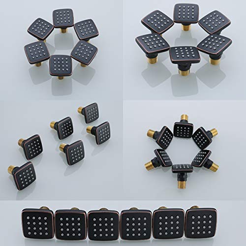 6-Pack Square Brass Shower Body Jet Sprayer - Oil Rubbed Bronze Wall Mount Massage Spa Rain Showerhead for Luxury Bathroom & Relaxation