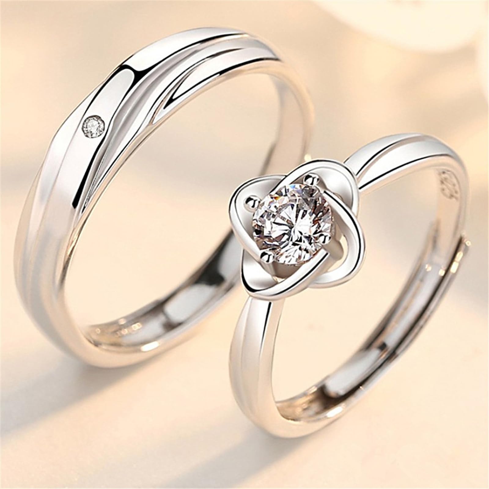 Matching Couple Rings Set - Adjustable Silver Promise & Engagement Rings for Him & Her - Wedding Bands, Valentine's Day Gifts for Couples - Perfect for Anniversaries, Proposals & Romantic Occasions