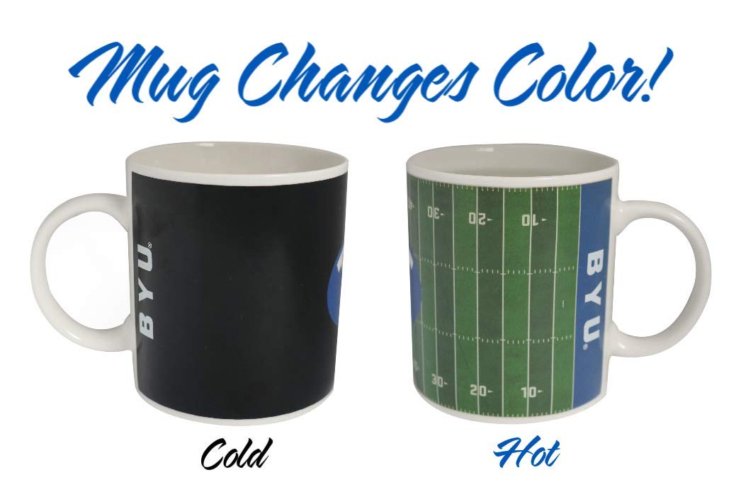 NCAA BYU Field Color Changing ThermoH Exray Ceramic Mug - Hot & Cold Temperature Sensitive Coffee Cup for College Football Fans, Game Day Tailgating & Office Use