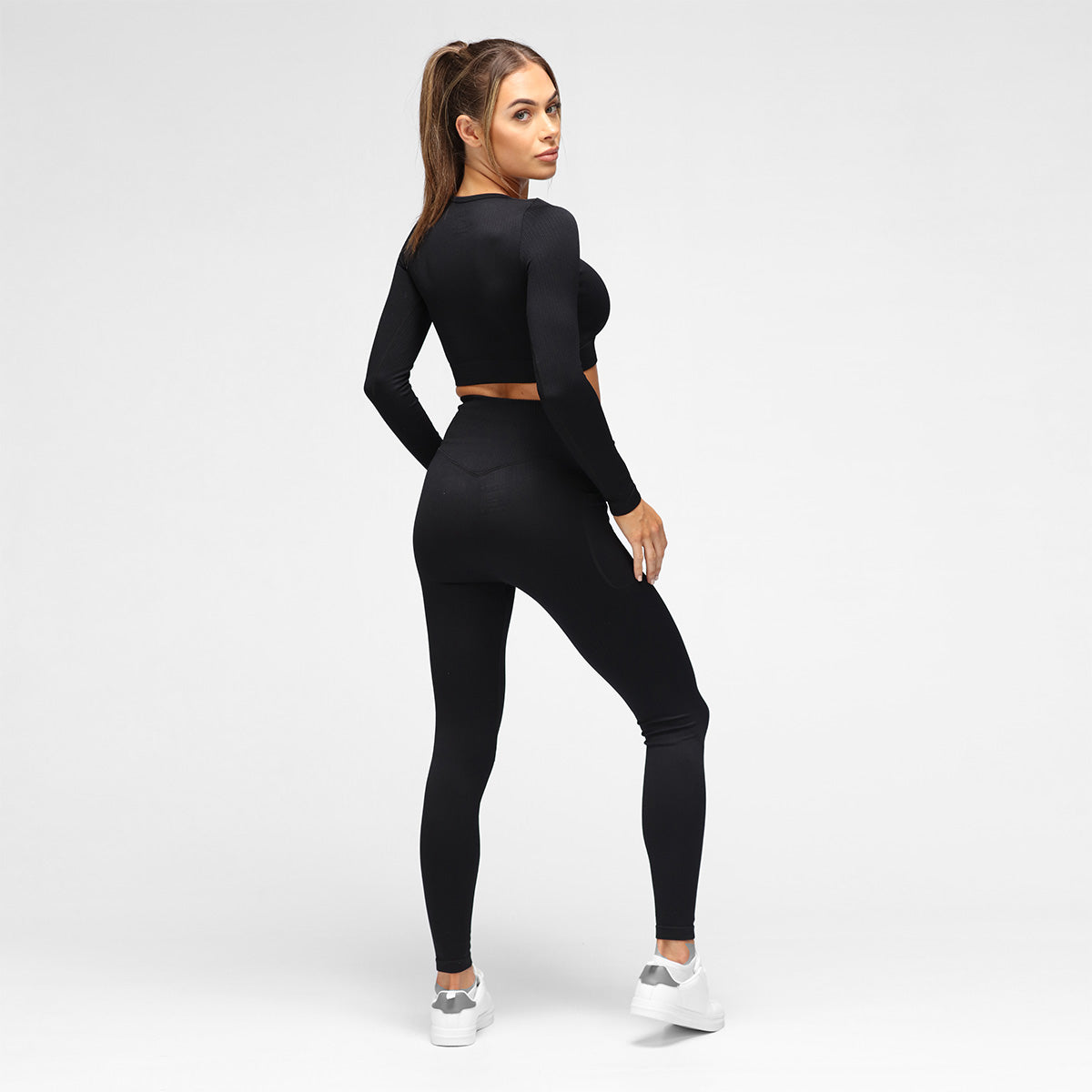 High Waist Black Ribbed Seamless Leggings for Women - Tummy Control Yoga Pants - Perfect for Workout, Running & Casual Wear
