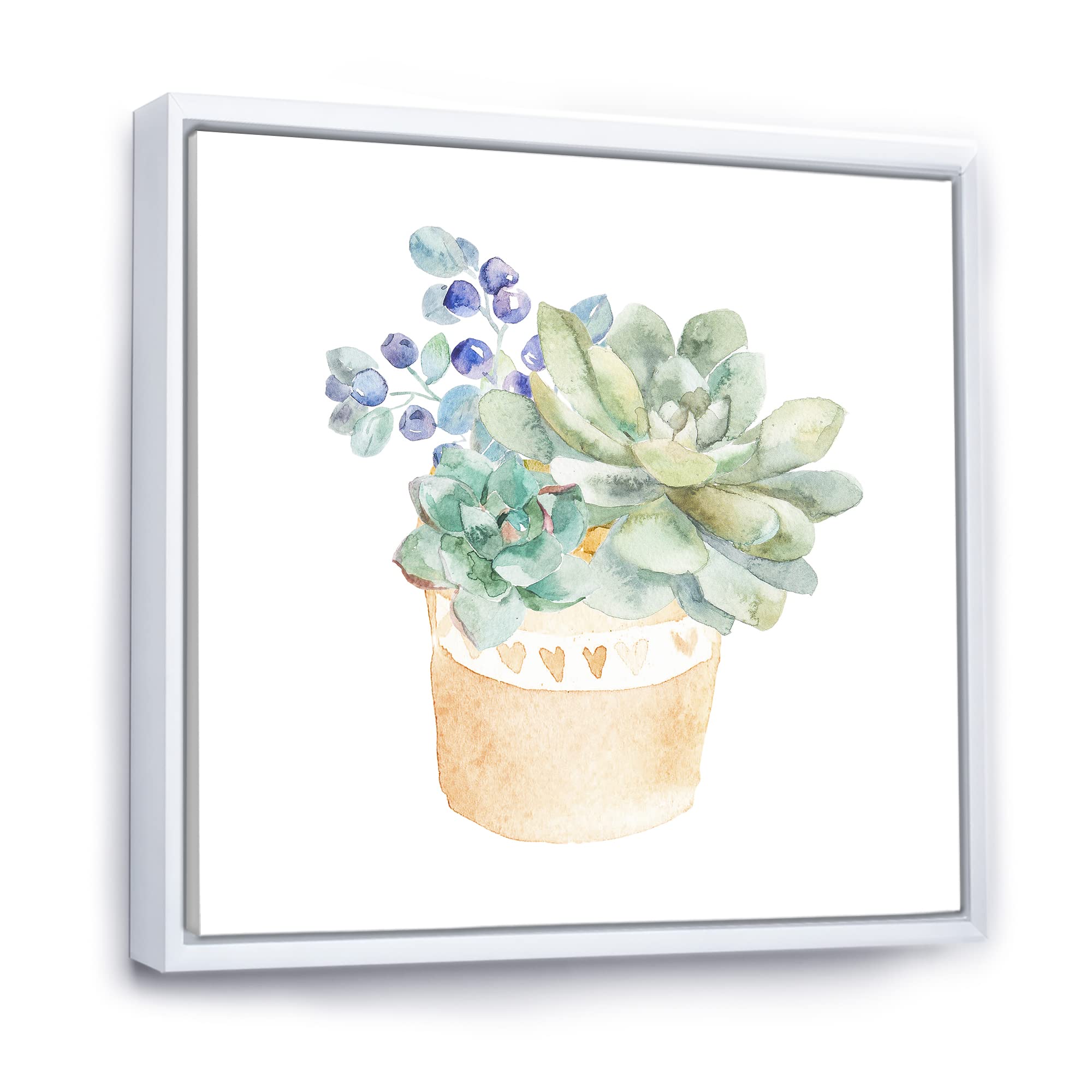 DesignQ Succulent Flower in Terracotta Pot II - Traditional Framed Canvas Wall Art Print for Home & Office Decor | Perfect for Living Room, Bedroom, Kitchen