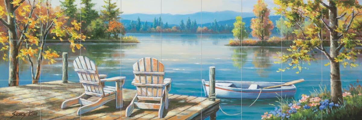 Ceramic Backsplash Tile Mural - Woodland Landscape Forest Design for Kitchen, Bathroom & Living Room - Adirondack Style by Sung Kim | Perfect for Rustic, Nature-Inspired Home Decor