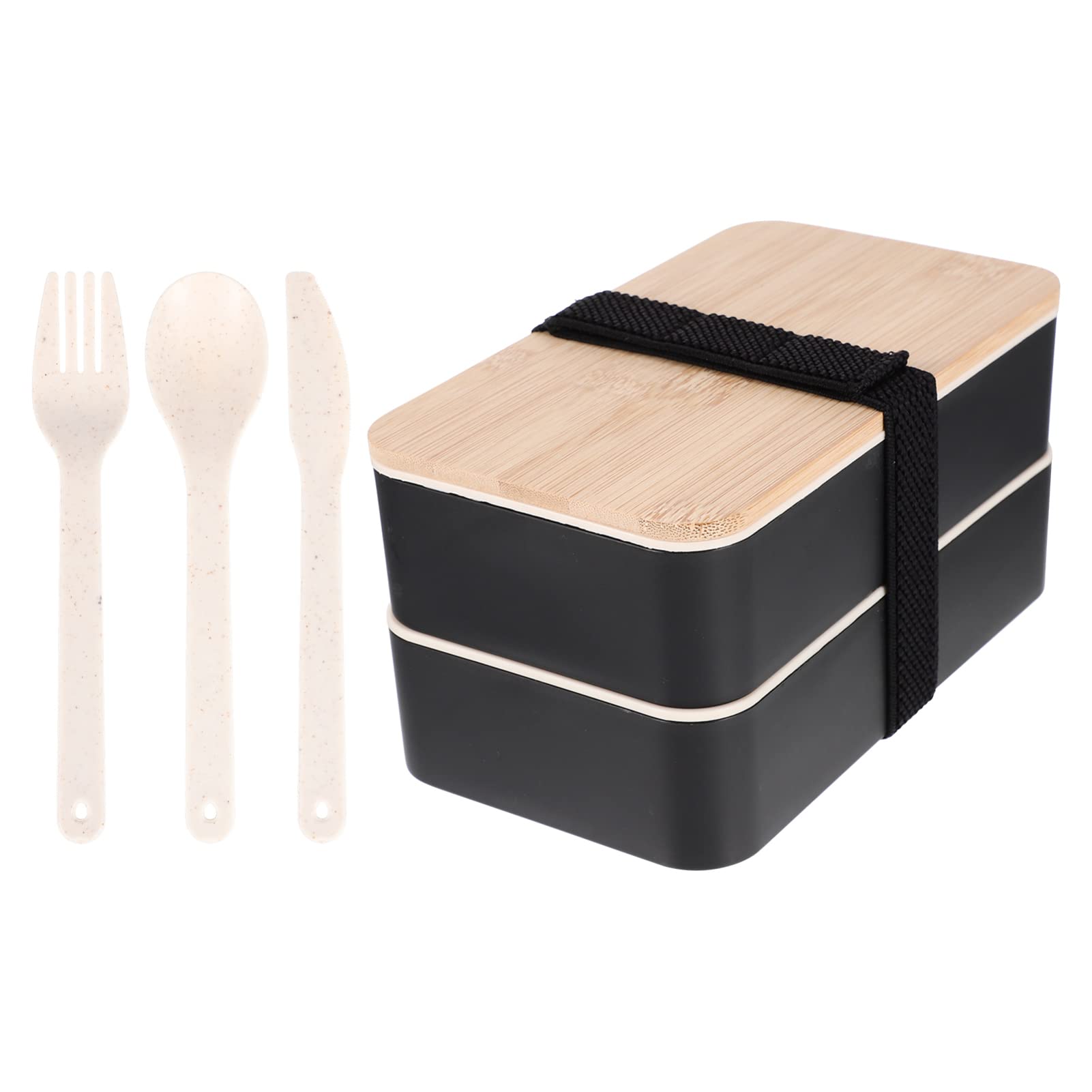 Premium 2-Tier Wooden Bento Box - Japanese Style Lunch Container with Spoon & Fork Set | Portable Eco-Friendly Food Storage for School, Office, Work & Picnics