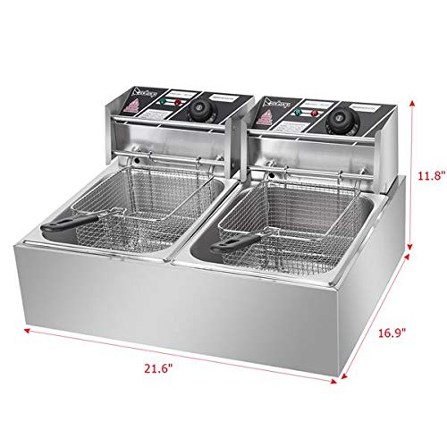12L Commercial Stainless Steel Electric Deep Fryer - Dual Cylinder for Chicken, Chips, Fries - Includes Basket & Scoop - Perfect for Restaurants, Food Trucks & Home Cooking
