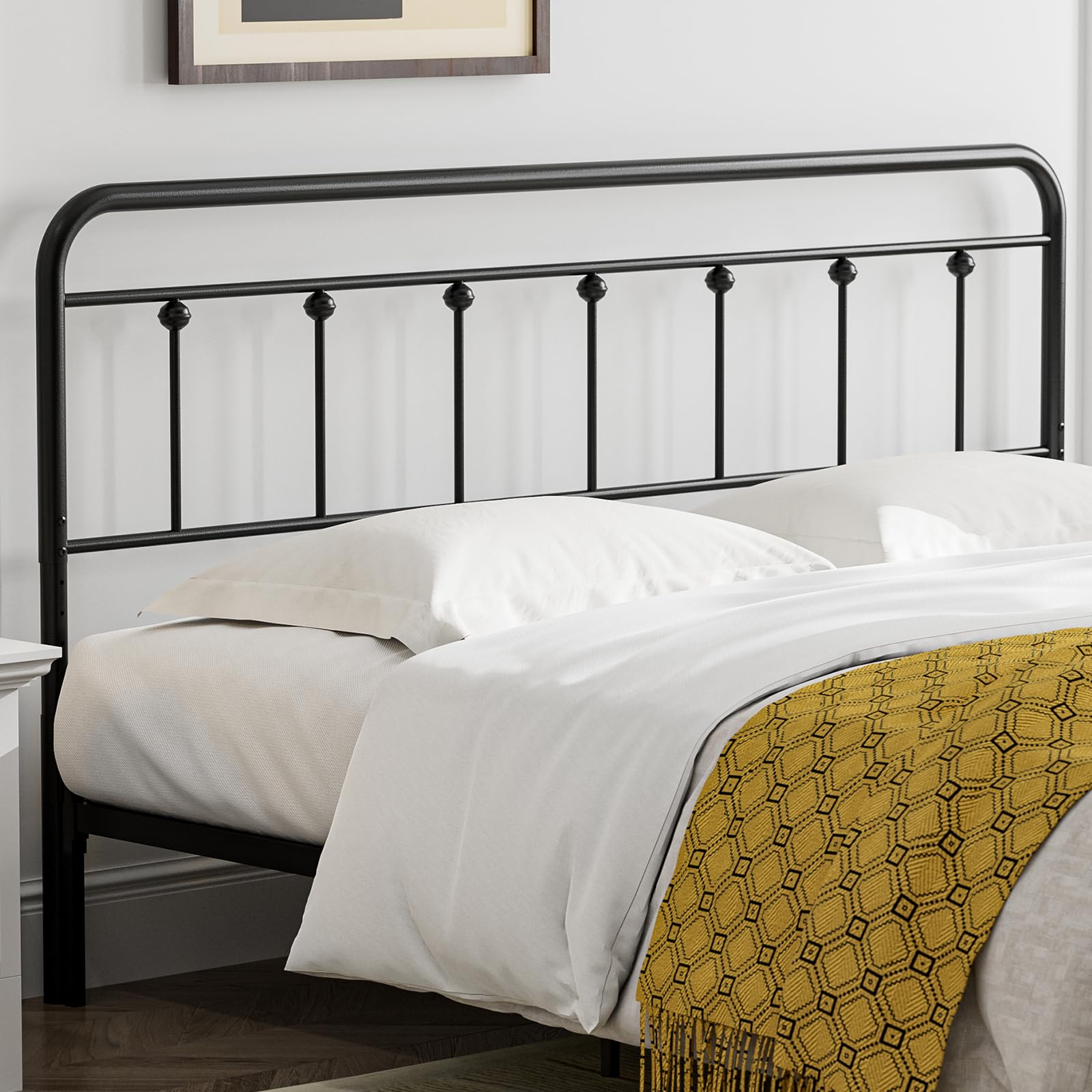 Black Metal King Size Headboard - Adjustable Height Farmhouse Victorian Wrought Iron Bed Frame - Perfect for Master Bedroom & Guest Room Decor