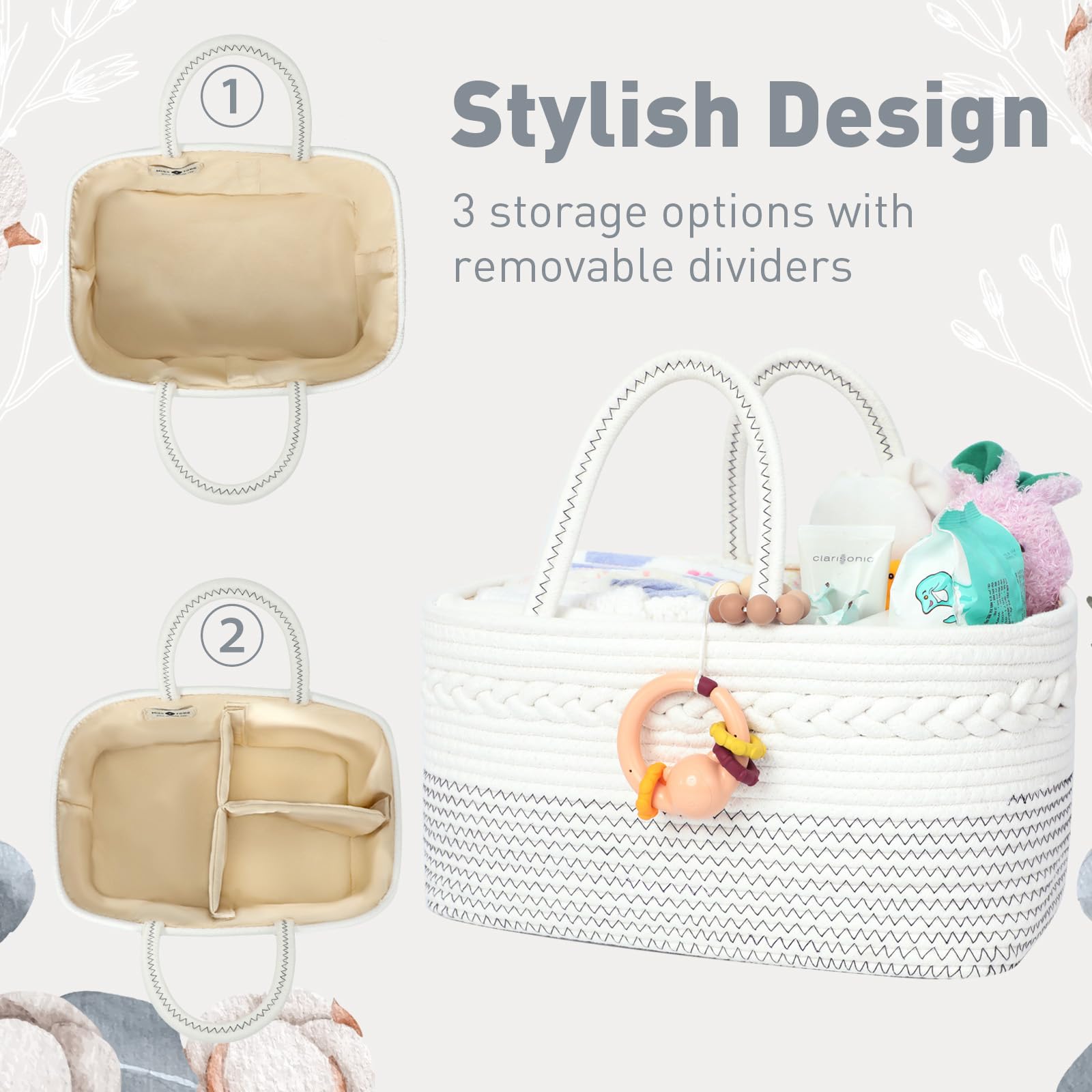 **Miss Fong Portable Diaper Caddy Organizer with Removable Dividers - Baby Storage Basket for Nursery, Car & Travel - Perfect Baby Shower Gift for Newborns (Black)**    *(Ideal for keeping diapers, wipes, creams & baby essentials organized at home, in the car, or on-the-go!)*