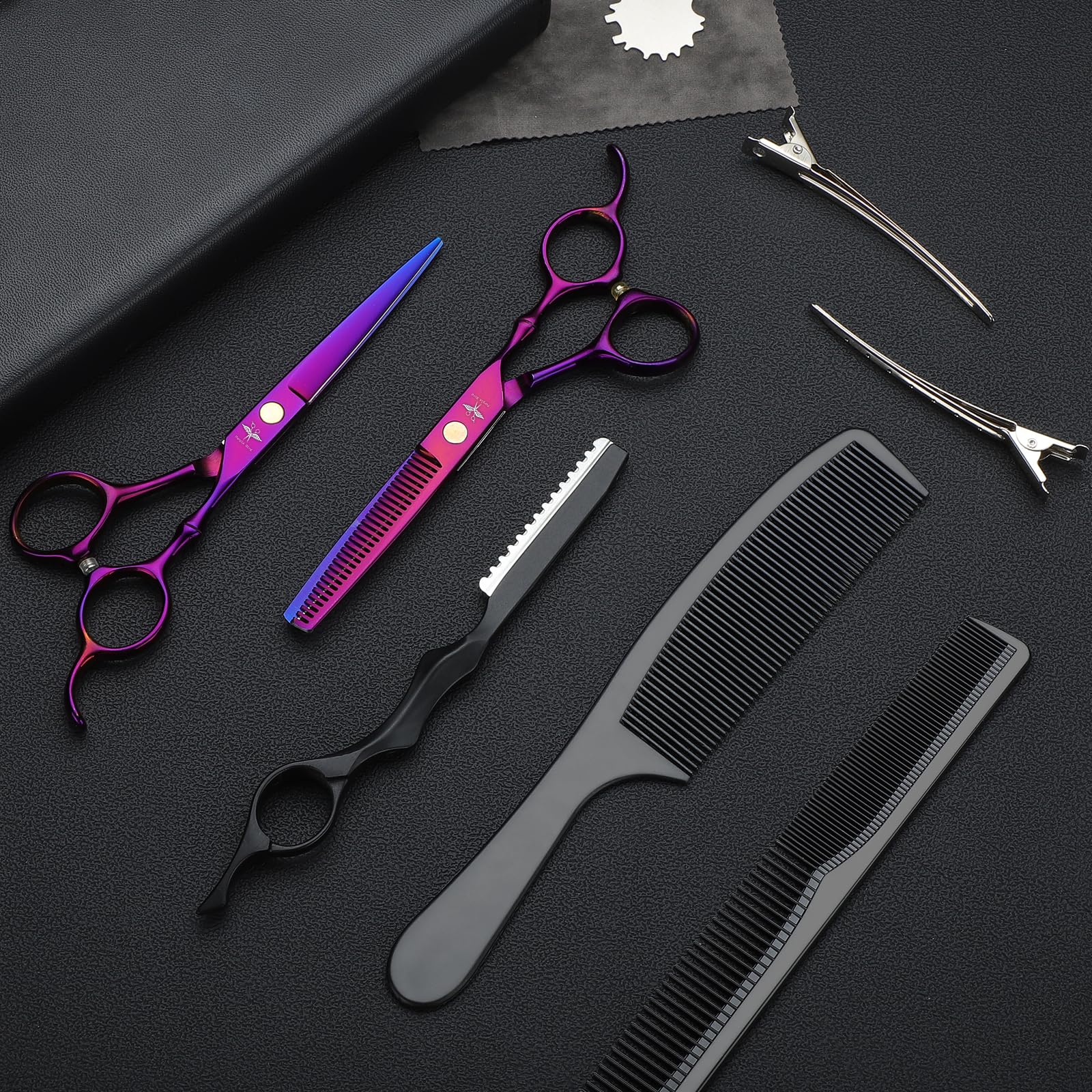 **Professional Barber Scissors Kit - Stainless Steel Hair Cutting & Thinning Shears Set for Men, Women & Pets (10-Piece, Purple) | Perfect for Salon, Home Haircuts & Grooming**