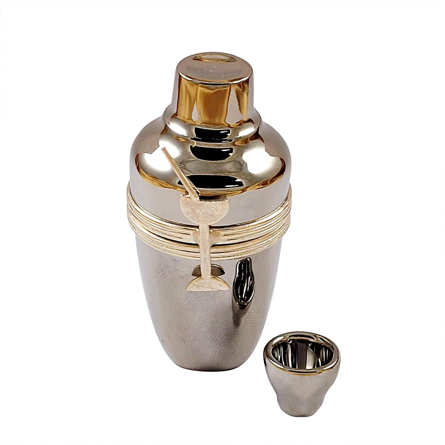 Premium Silver Cocktail Shaker Set with Removable Shot Glass & Limoges Porcelain Gift Box - Perfect for Home Bars, Parties & Professional Mixology