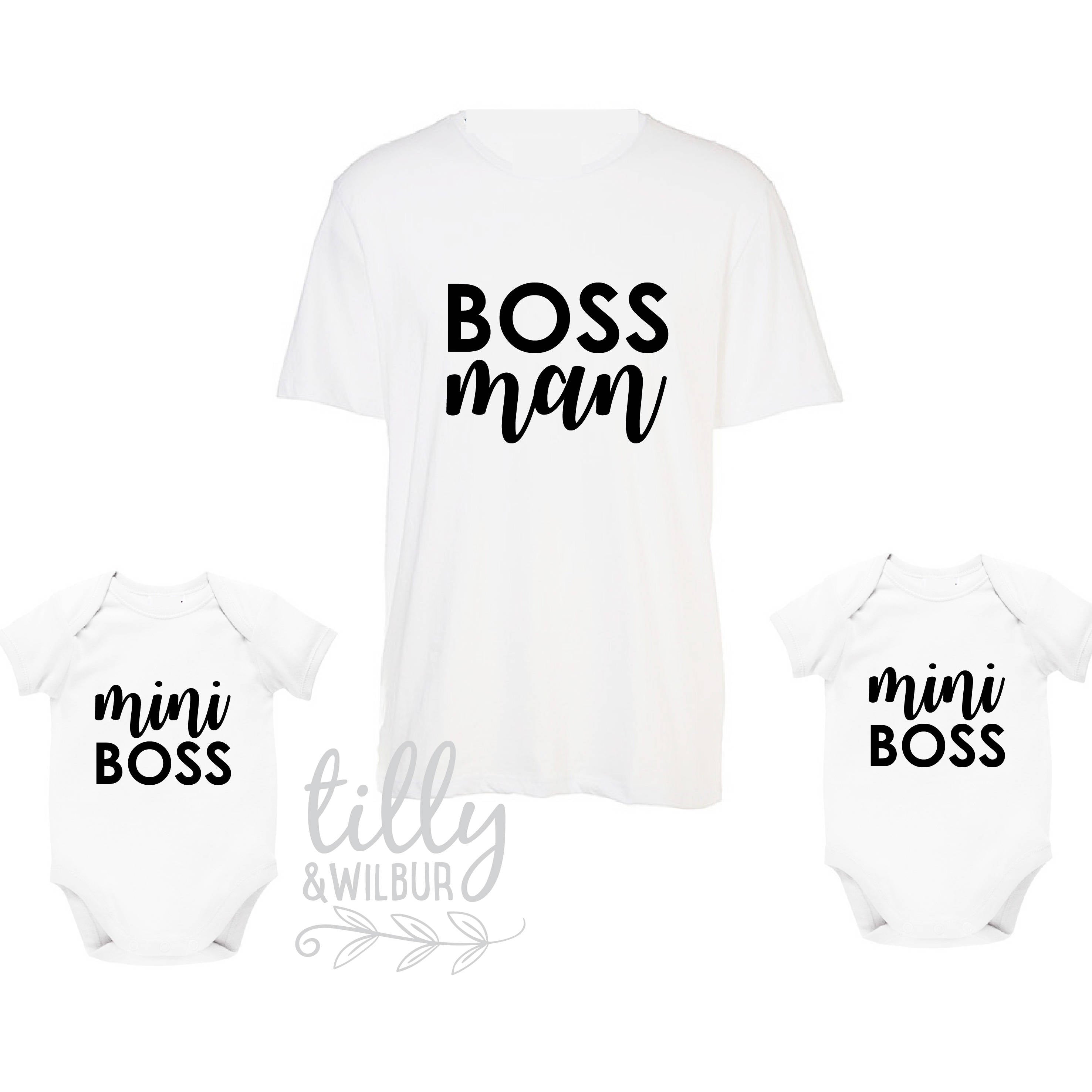 Boss Man and Mini Boss Twins Matching Outfits Set - Father and Son Coordinated Clothing for Family Photos, Special Occasions & Everyday Wear