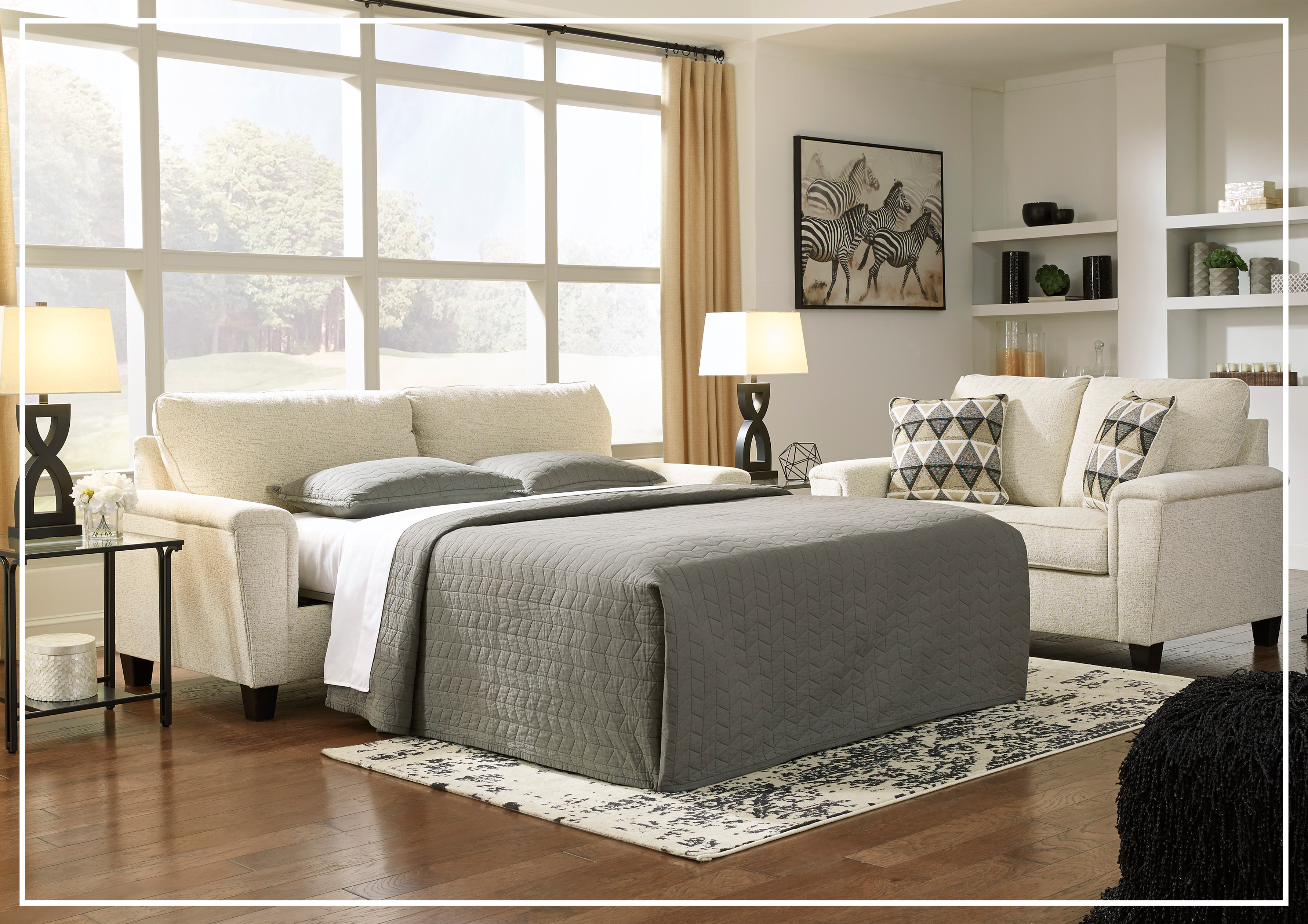 Gio Italia Abigail Queen Fabric Sofa Sleeper - Convertible Bed, Beige or Dark Grey | Comfortable Modern Living Room Furniture for Small Spaces & Guest Rooms