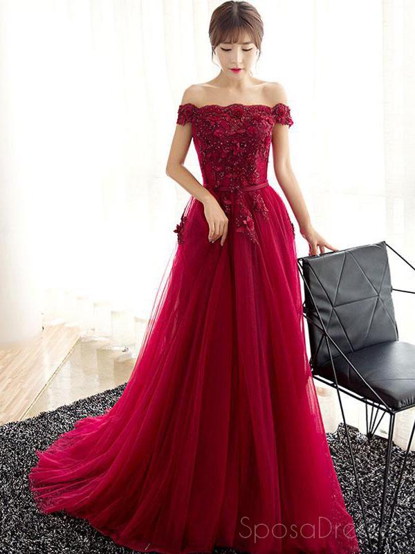 Elegant Off Shoulder Red Lace Beaded A-Line Long Evening Prom Dress for Women | Sweet 16 Dresses | Perfect for Prom Night, Homecoming, Quinceañera & Formal Events