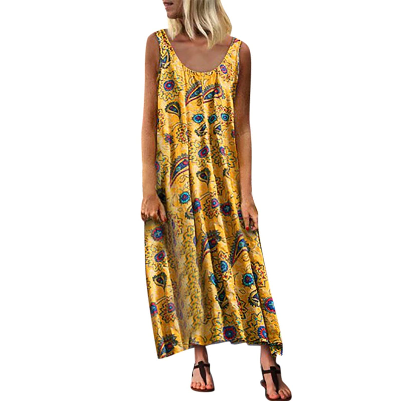 Elegant Red Boutique Dresses for Women - Flowy Round Neck Casual Beach Dress with Printed Design - Perfect for Summer Vacations, Holiday Parties & Beach Getaways