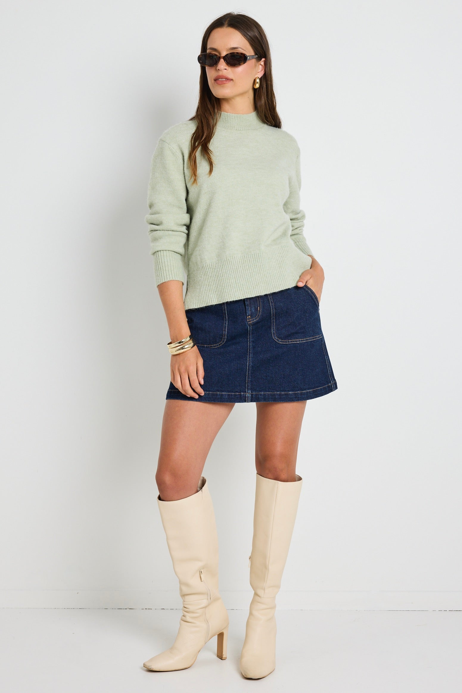 Cloud Sage Funnel Neck Knit Jumper for Women - Soft Chunky Sweater Winter Pullover | Cozy Casual Outfit for Office, Date Night & Fall Fashion