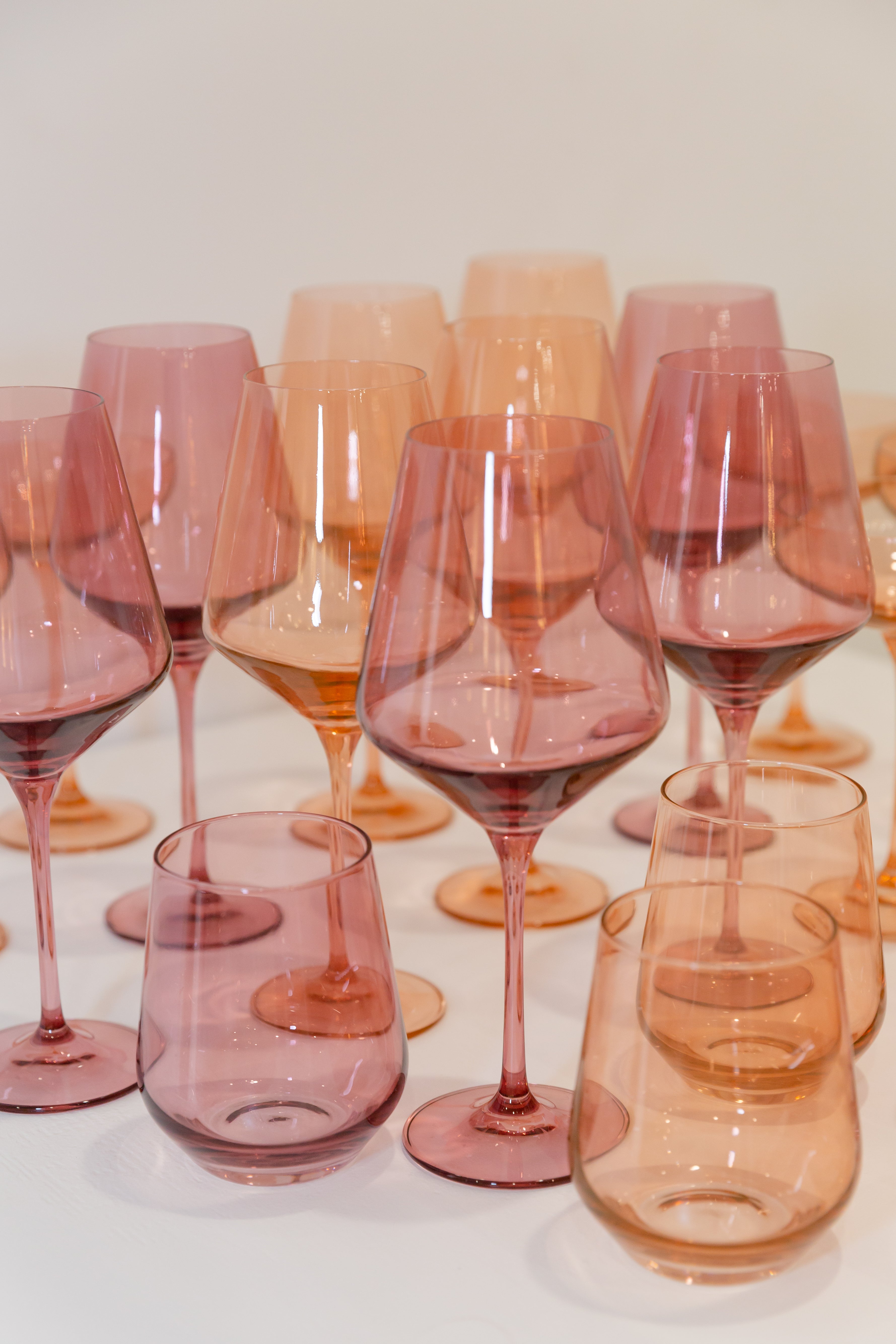 Estelle Colored Wine Glasses Set of 6 - Rose Pink Stemware for Red & White Wine, Elegant Dinner Parties & Romantic Date Nights