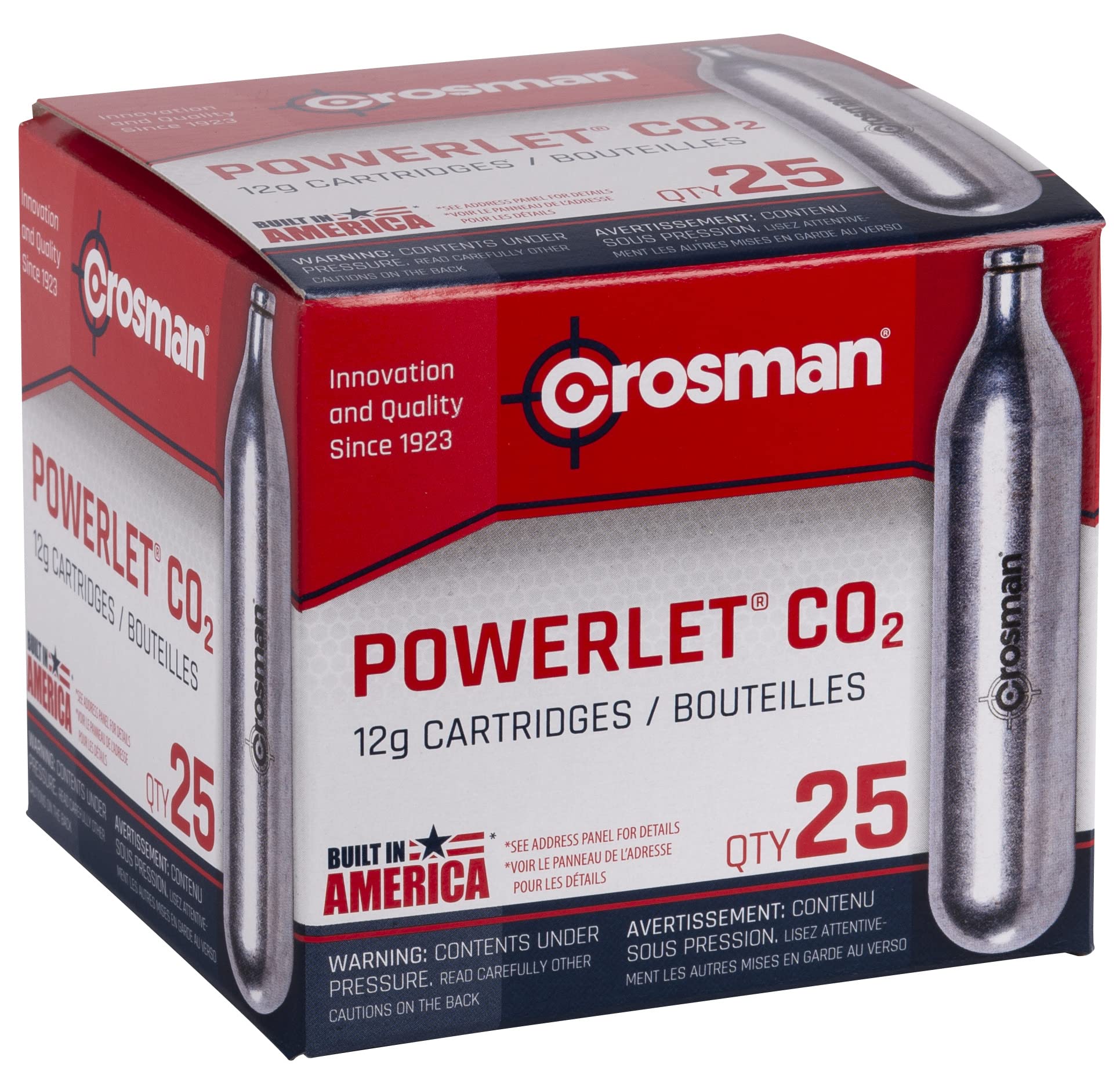 Crosman 25-Pack 12-Gram CO2 Cartridges for Air Rifles & Pistols - High-Power CO2 Refills for BB Guns, Pellet Guns, Airsoft - Perfect for Target Practice, Hunting, and Outdoor Shooting Sports