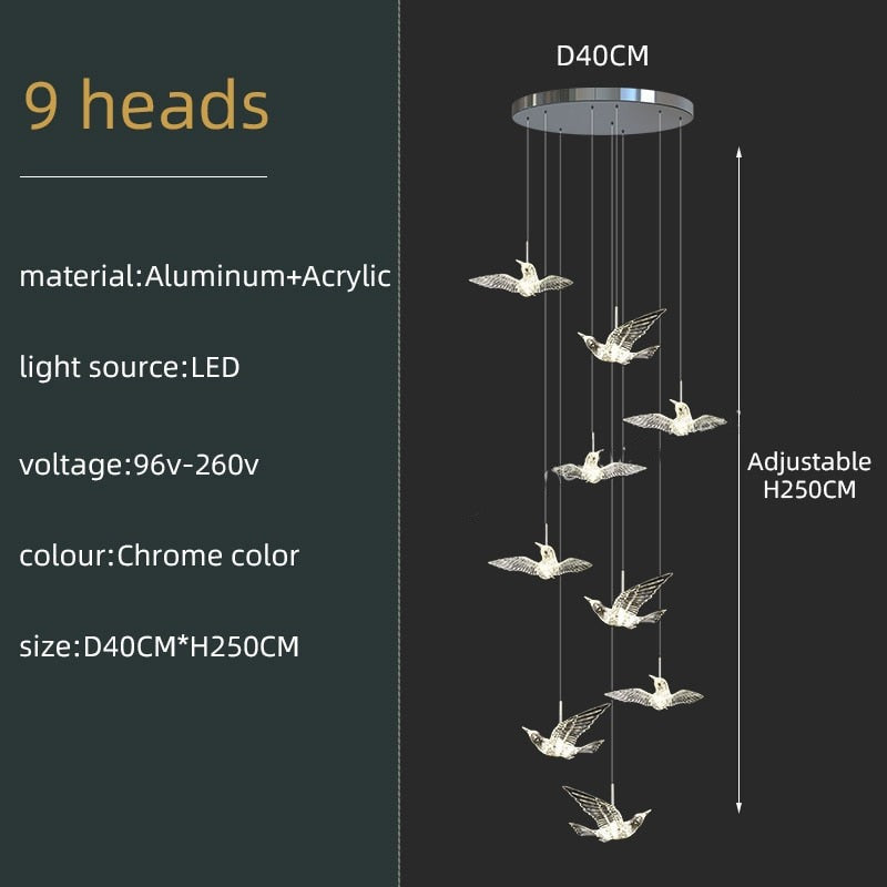 Elegant Acrylic Glass Birds Chandelier - Modern Crystal Ceiling Light Fixture for Dining Room, Living Room & Bedroom Decor